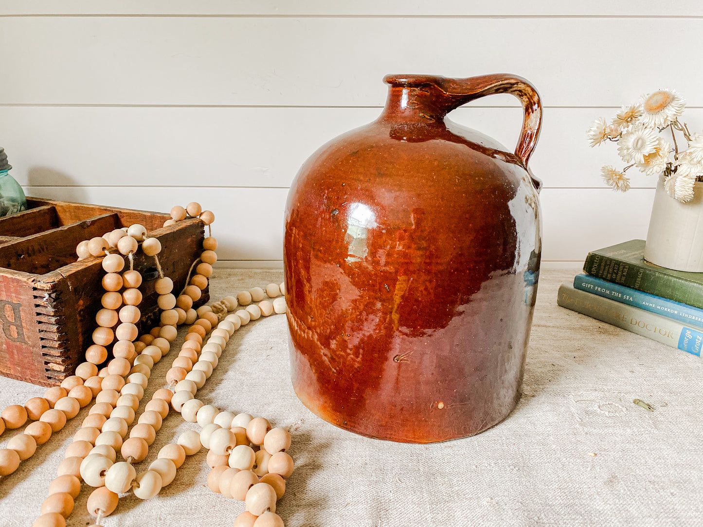 Antique Large Chocolate Brown Beehive Stoneware Jug