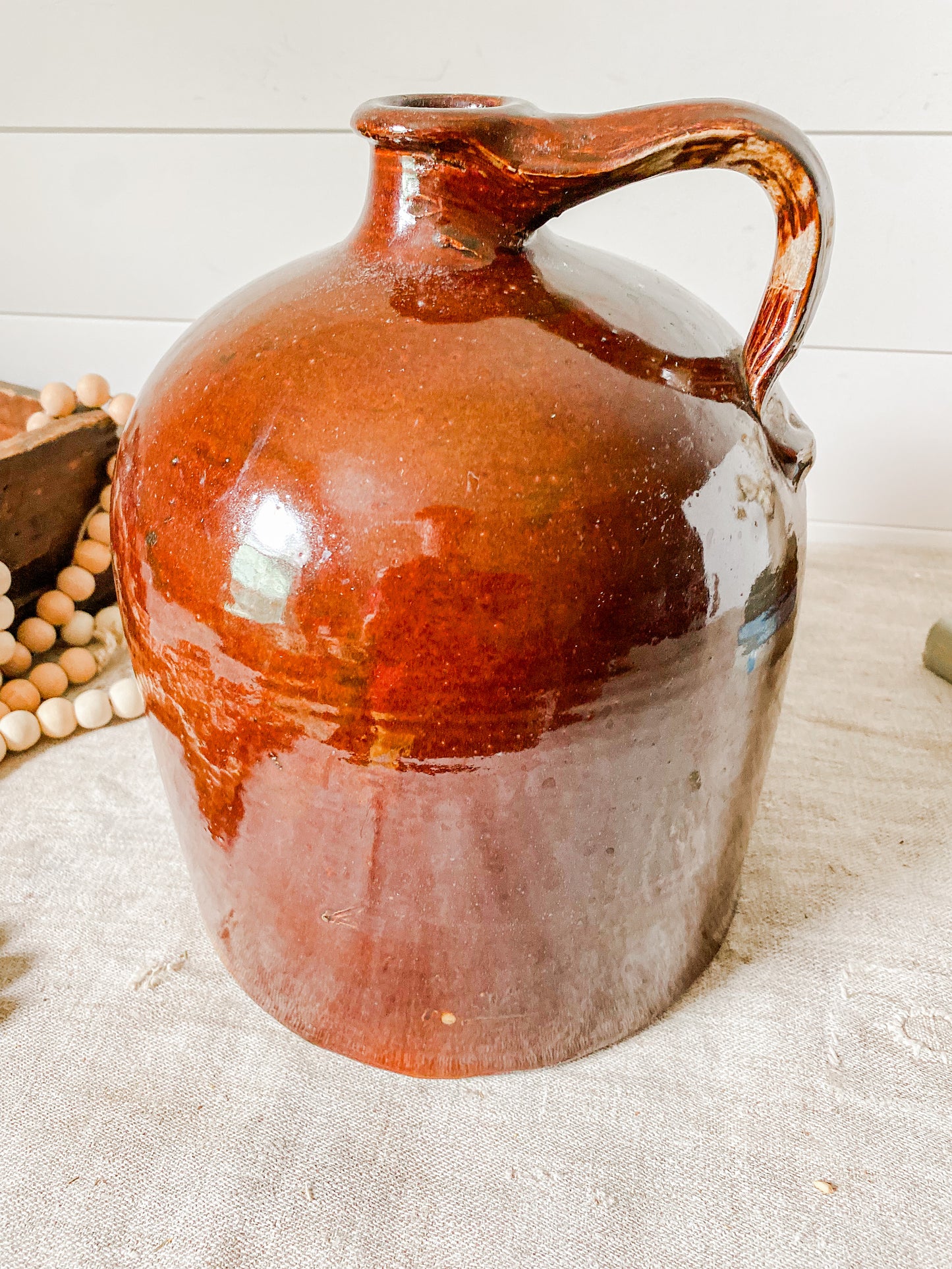 Antique Large Chocolate Brown Beehive Stoneware Jug