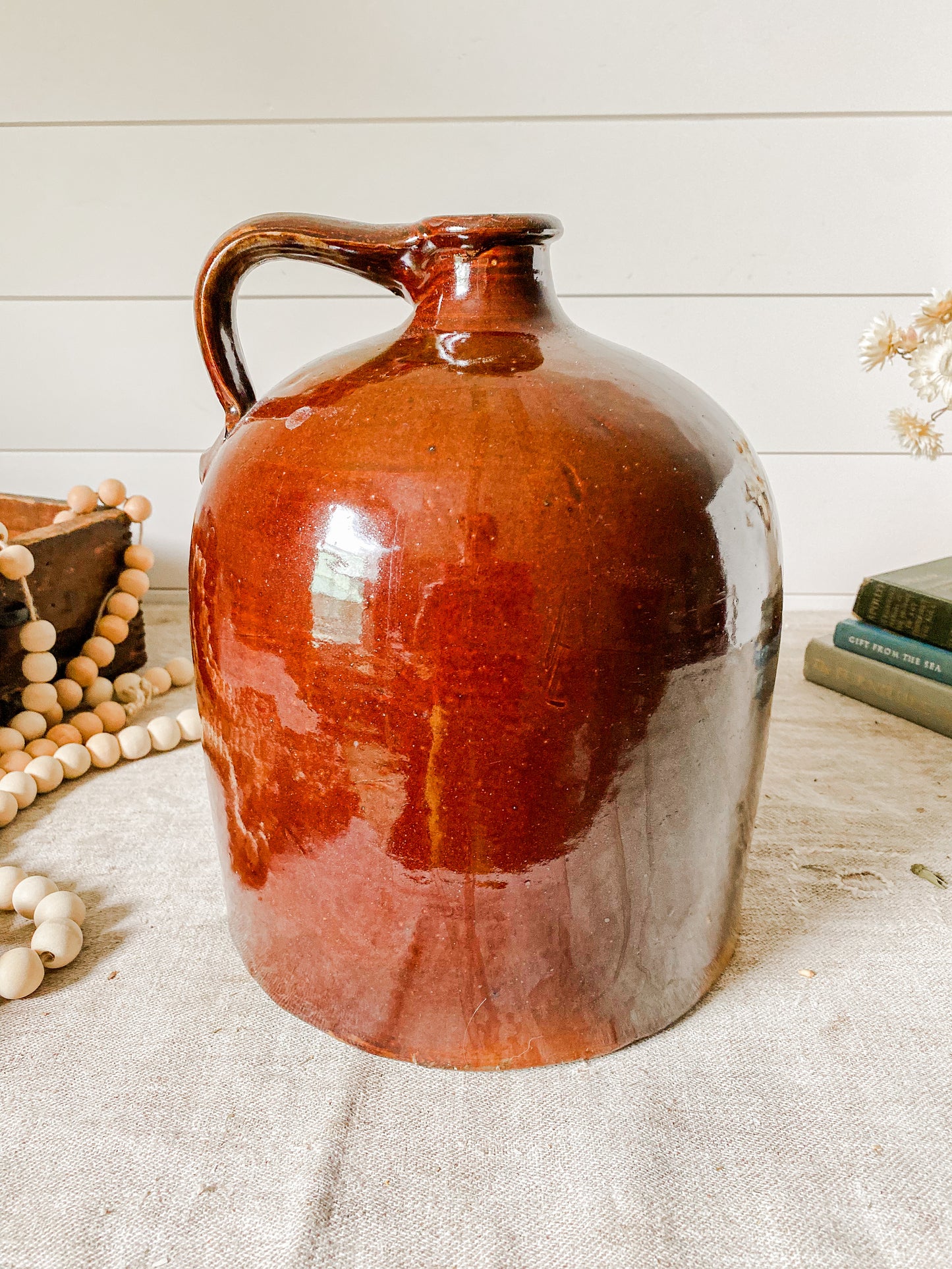 Antique Large Chocolate Brown Beehive Stoneware Jug