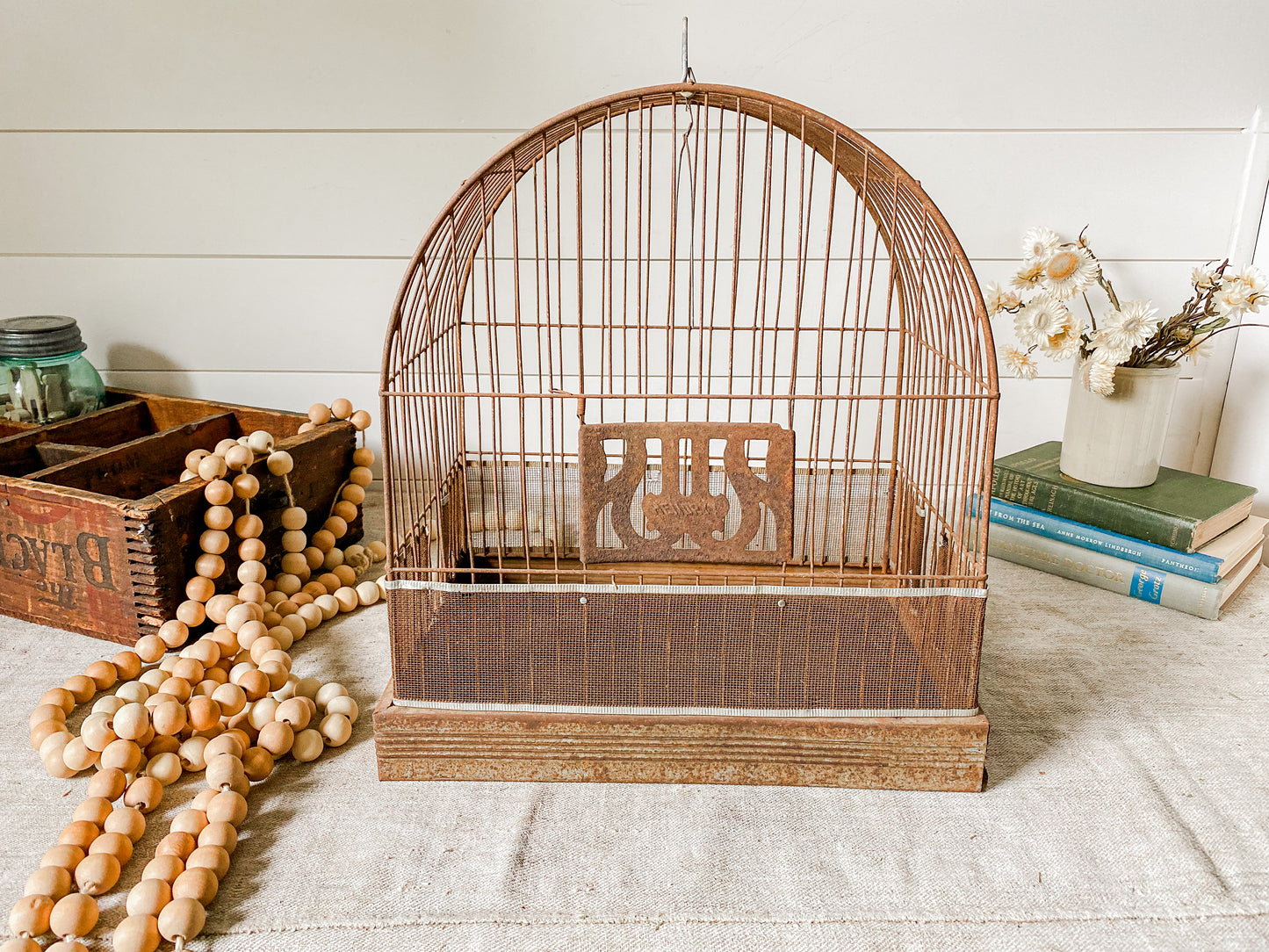 Vintage Rustic Hendryx Metal Bird Cage with Removable Bottom