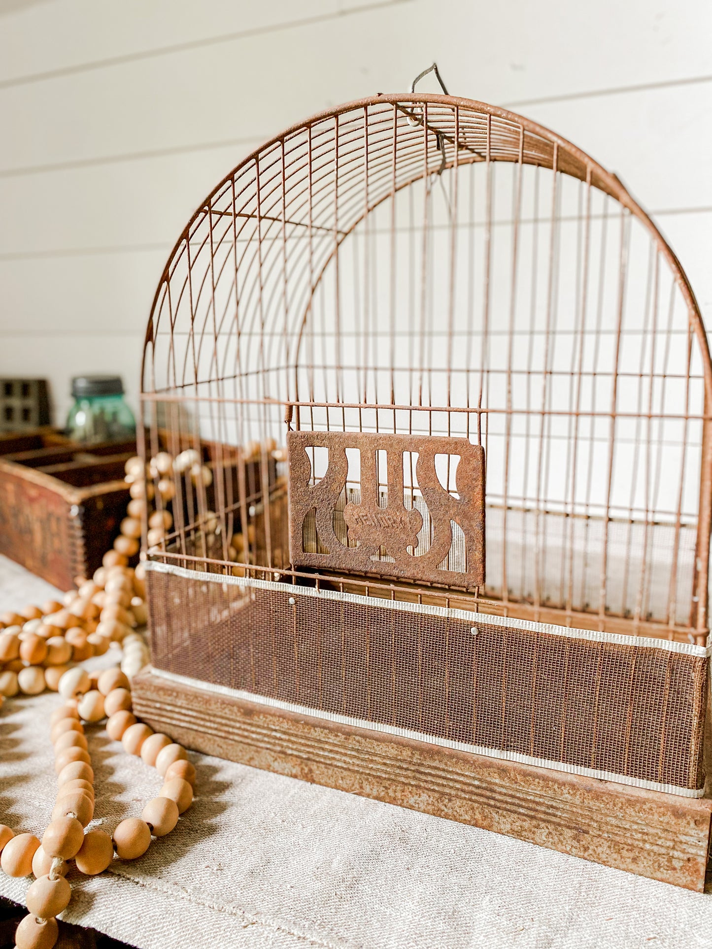 Vintage Rustic Hendryx Metal Bird Cage with Removable Bottom