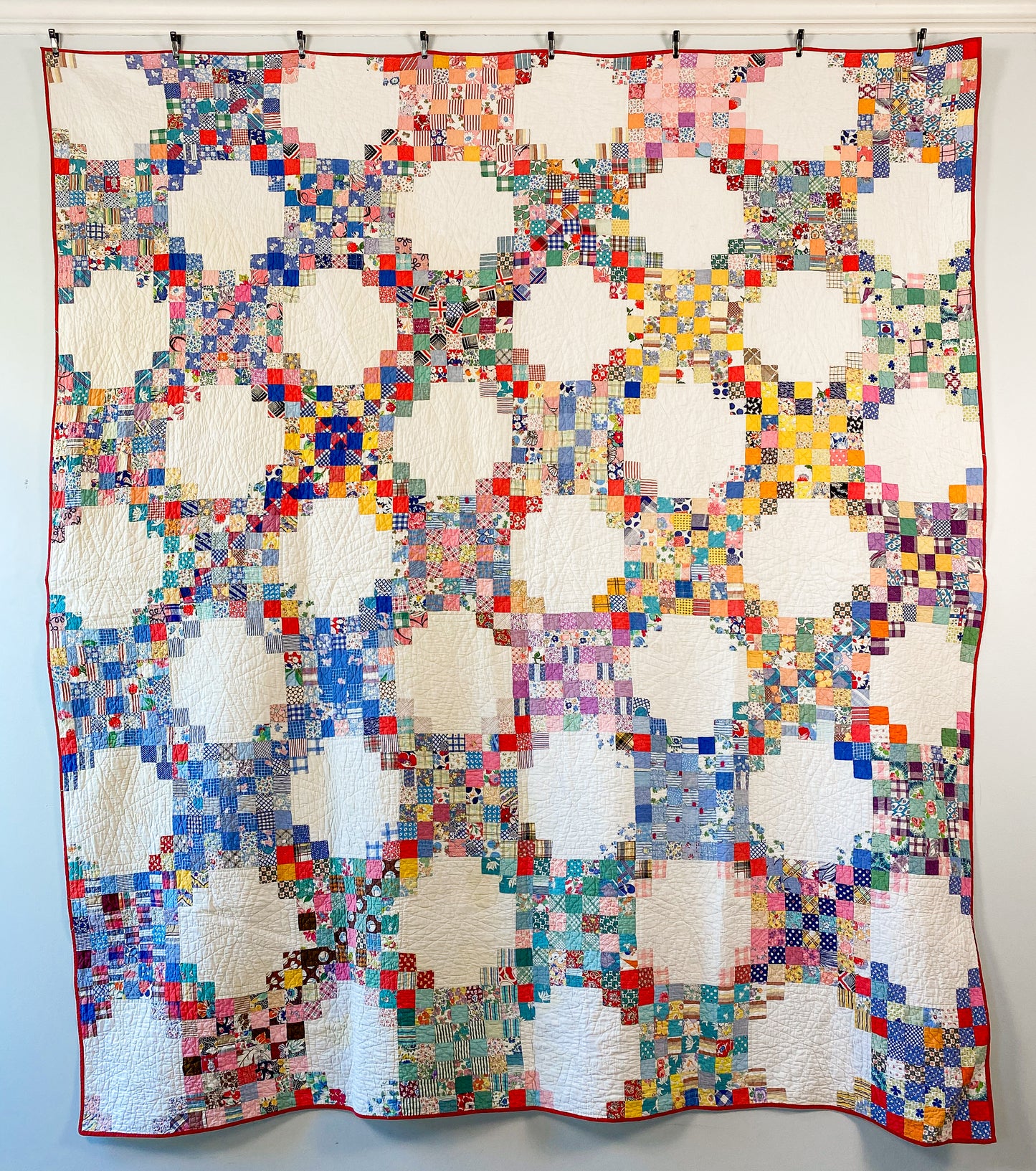 Vintage Scrappy Triple Irish Chain Quilt, c1930