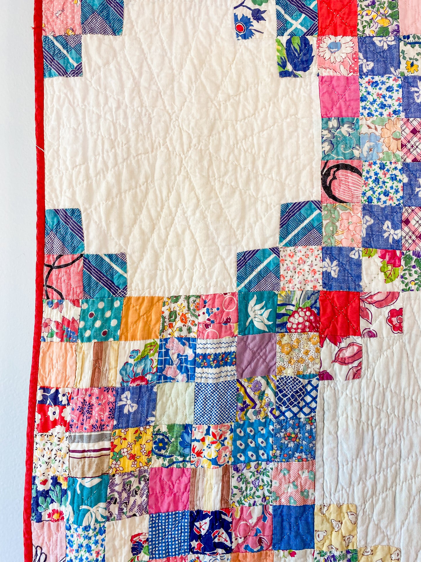 Vintage Scrappy Triple Irish Chain Quilt, c1930