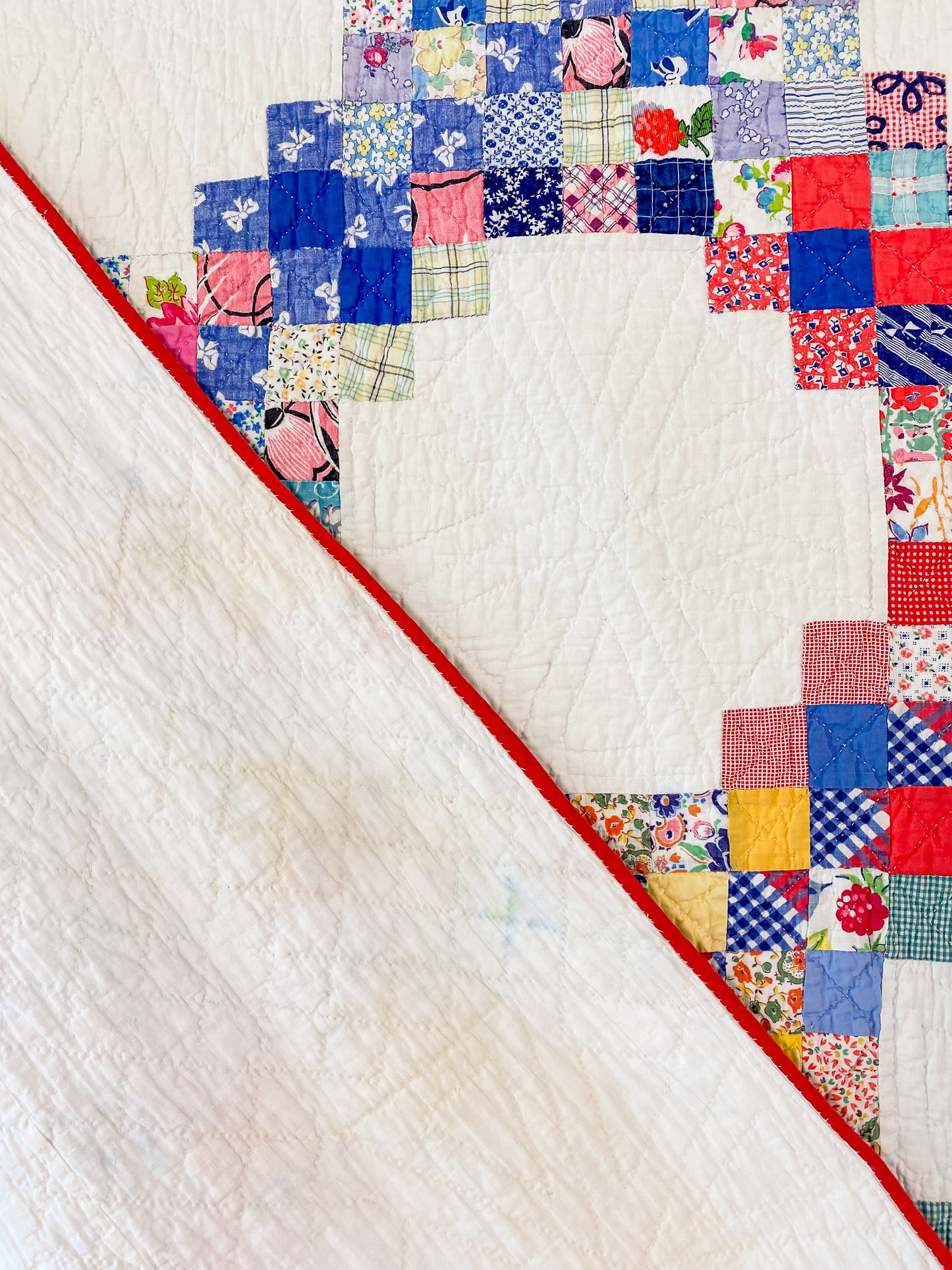 Vintage Scrappy Triple Irish Chain Quilt, c1930