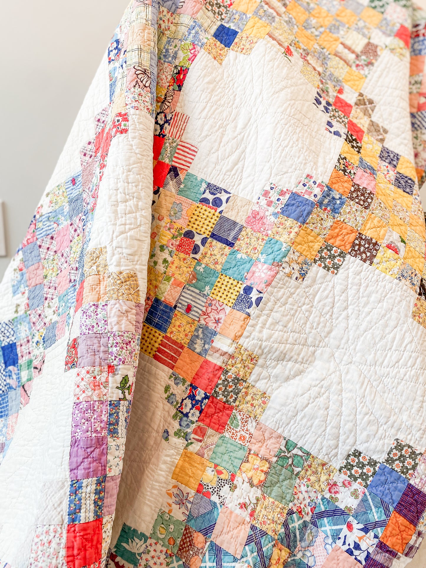 Vintage Scrappy Triple Irish Chain Quilt, c1930