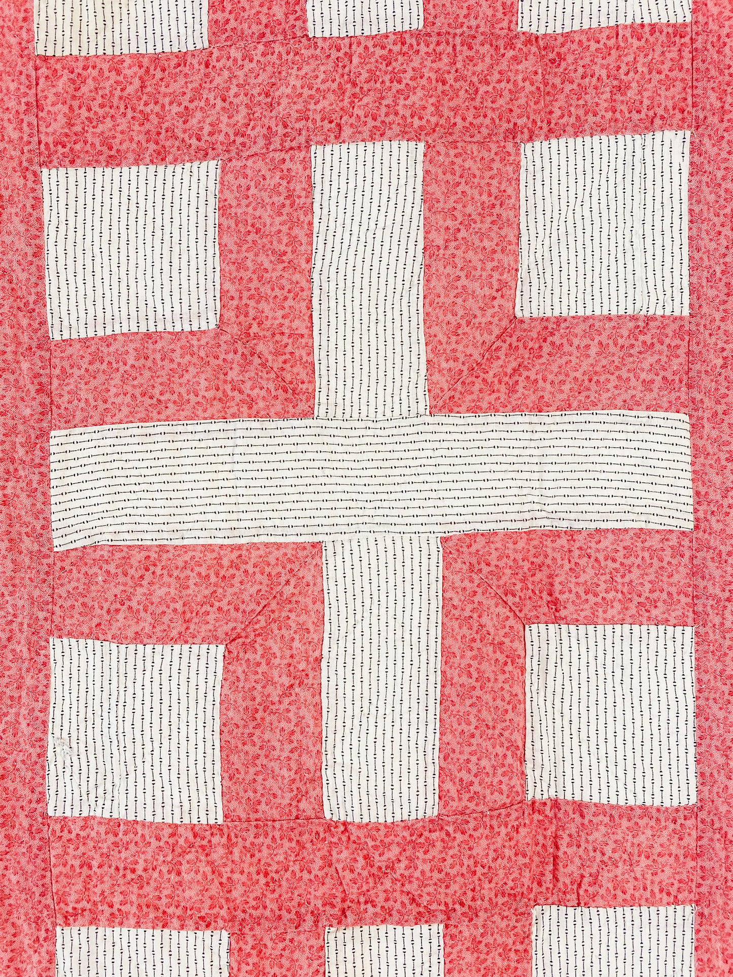 Vintage Crossed Square Pink and White Shirting Quilt, c1920