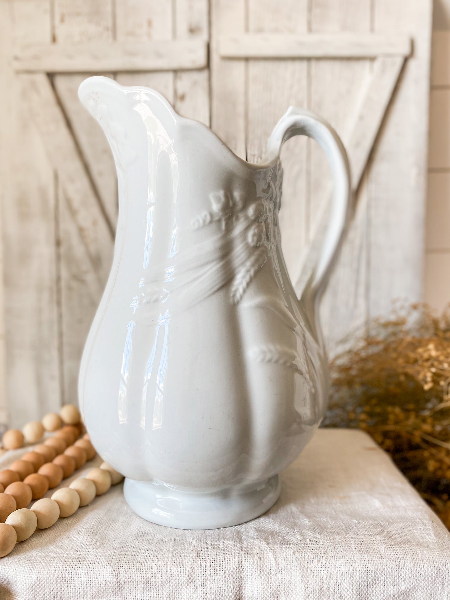 Antique English Ironstone Wheat Pitcher by J & G Meakin, c1890