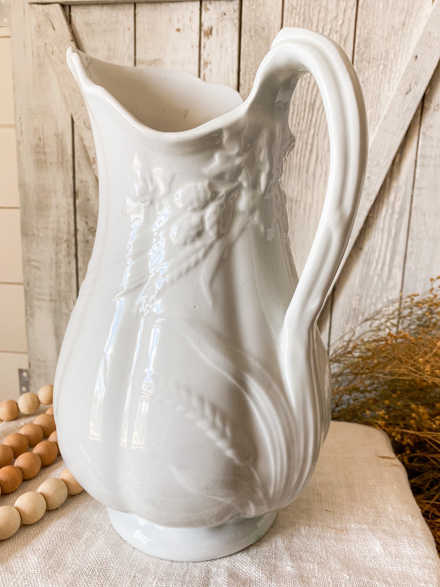 Antique English Ironstone Wheat Pitcher by J & G Meakin, c1890