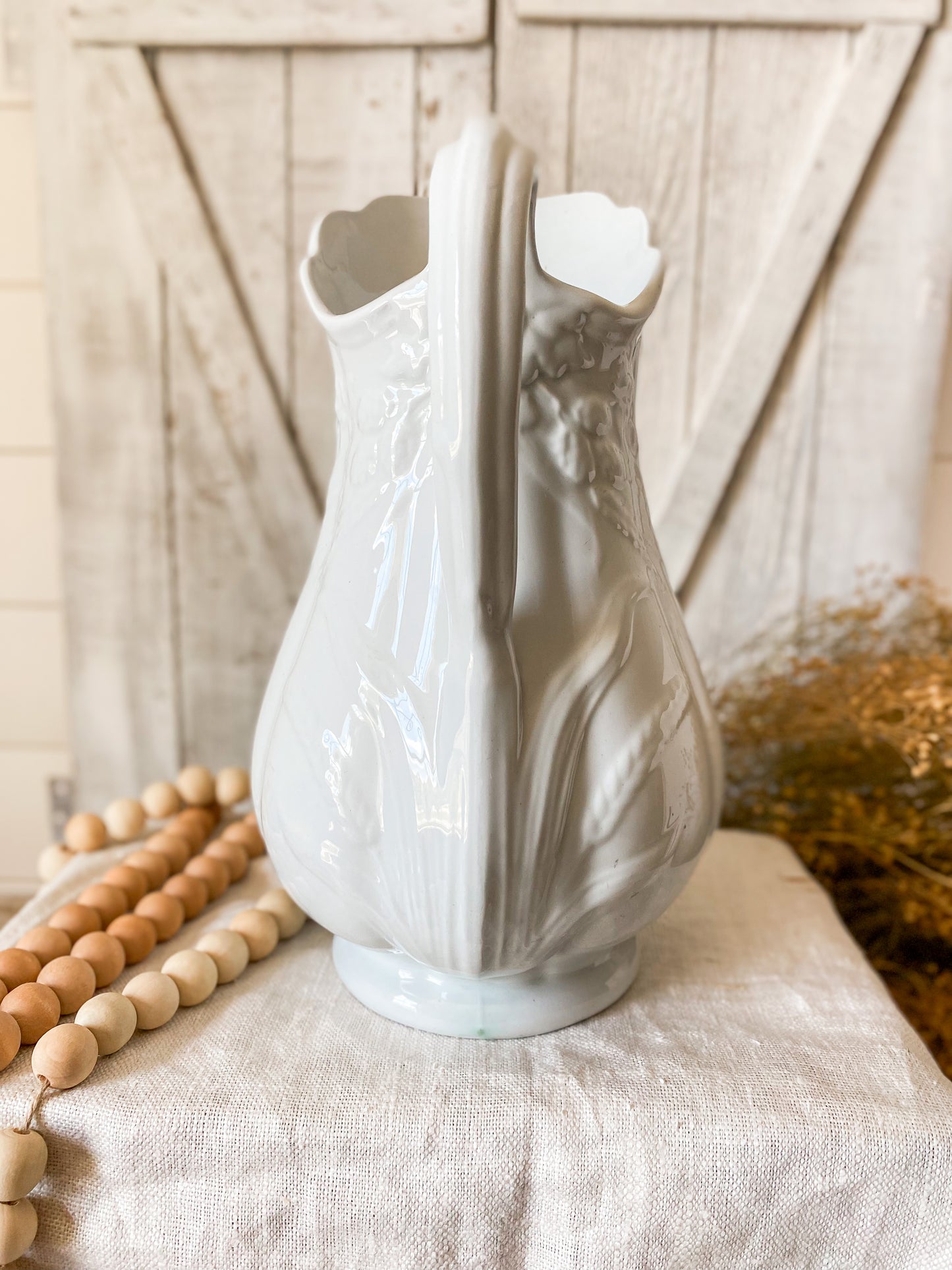 Antique English Ironstone Wheat Pitcher by J & G Meakin, c1890