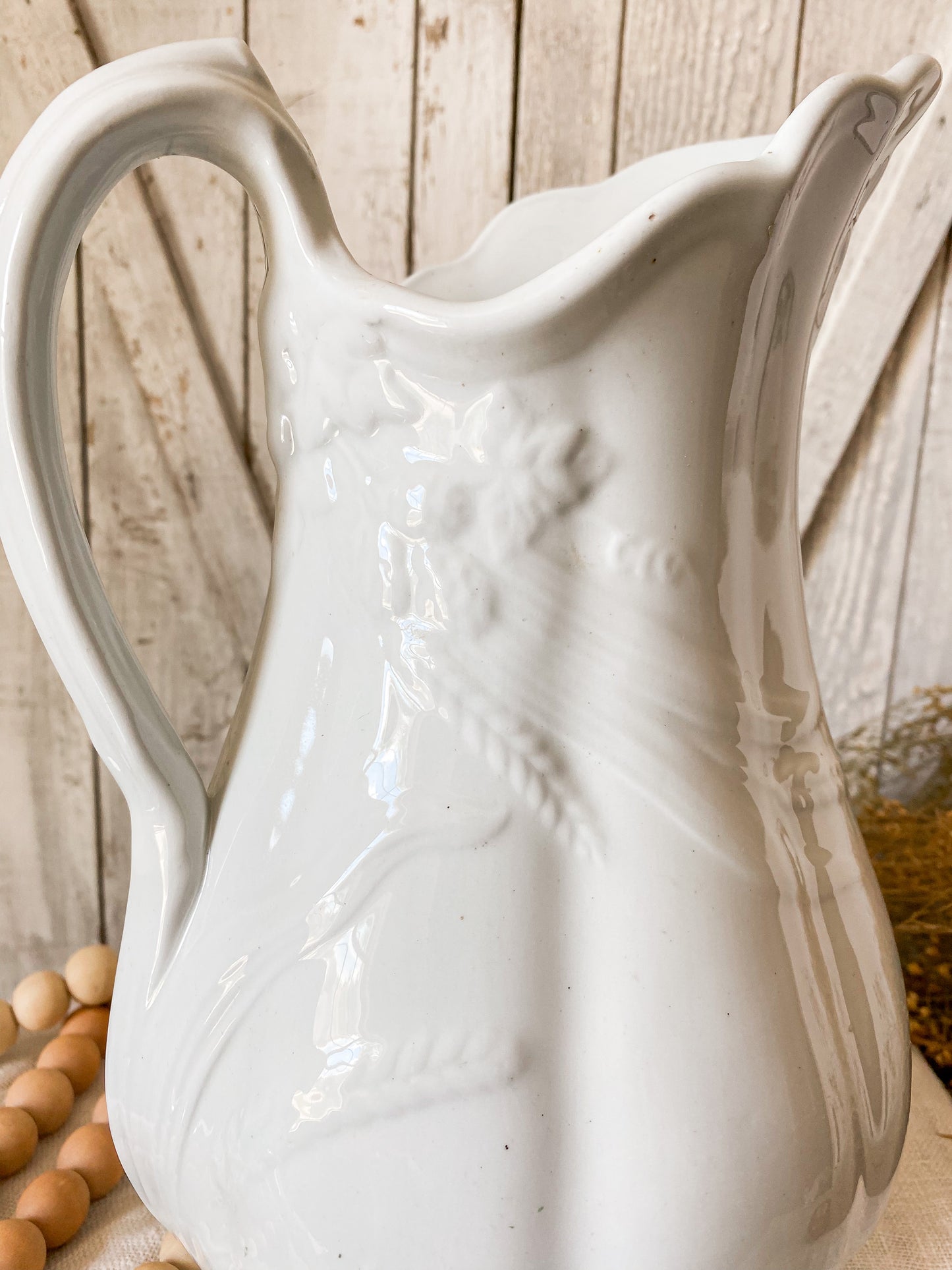 Antique English Ironstone Wheat Pitcher by J & G Meakin, c1890