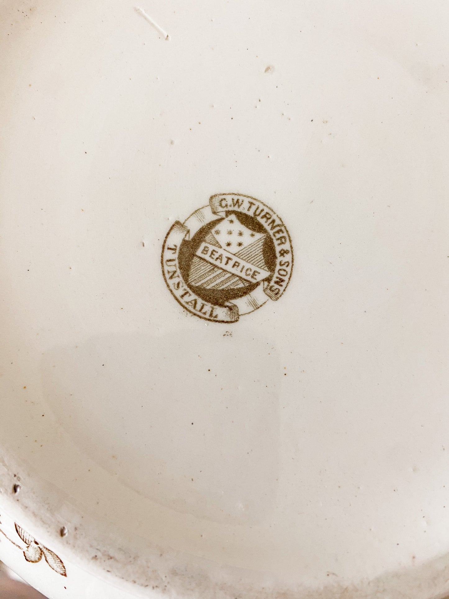Antique Ironstone Chamber Pot with Brown Transferware by GW Turner & Sons, c1880
