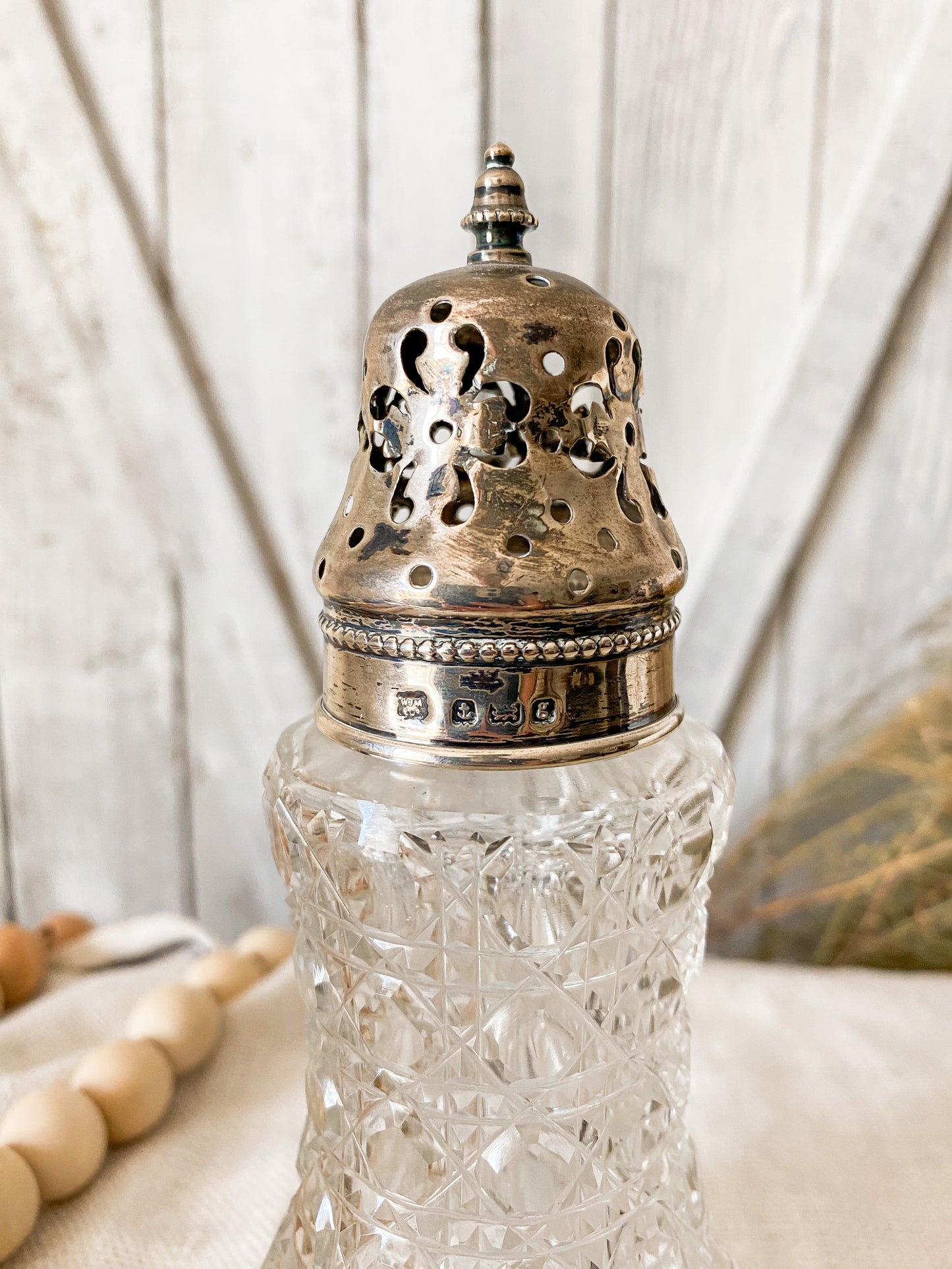 Antique English Cut Glass and Silverplate Sugar Caster Muffineer by William J. Myatt & Co, c1900