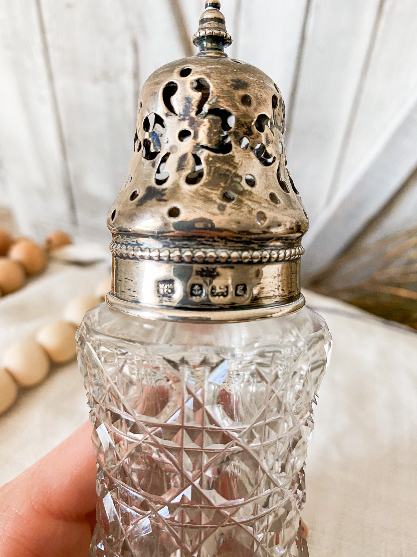 Antique English Cut Glass and Silverplate Sugar Caster Muffineer by William J. Myatt & Co, c1900