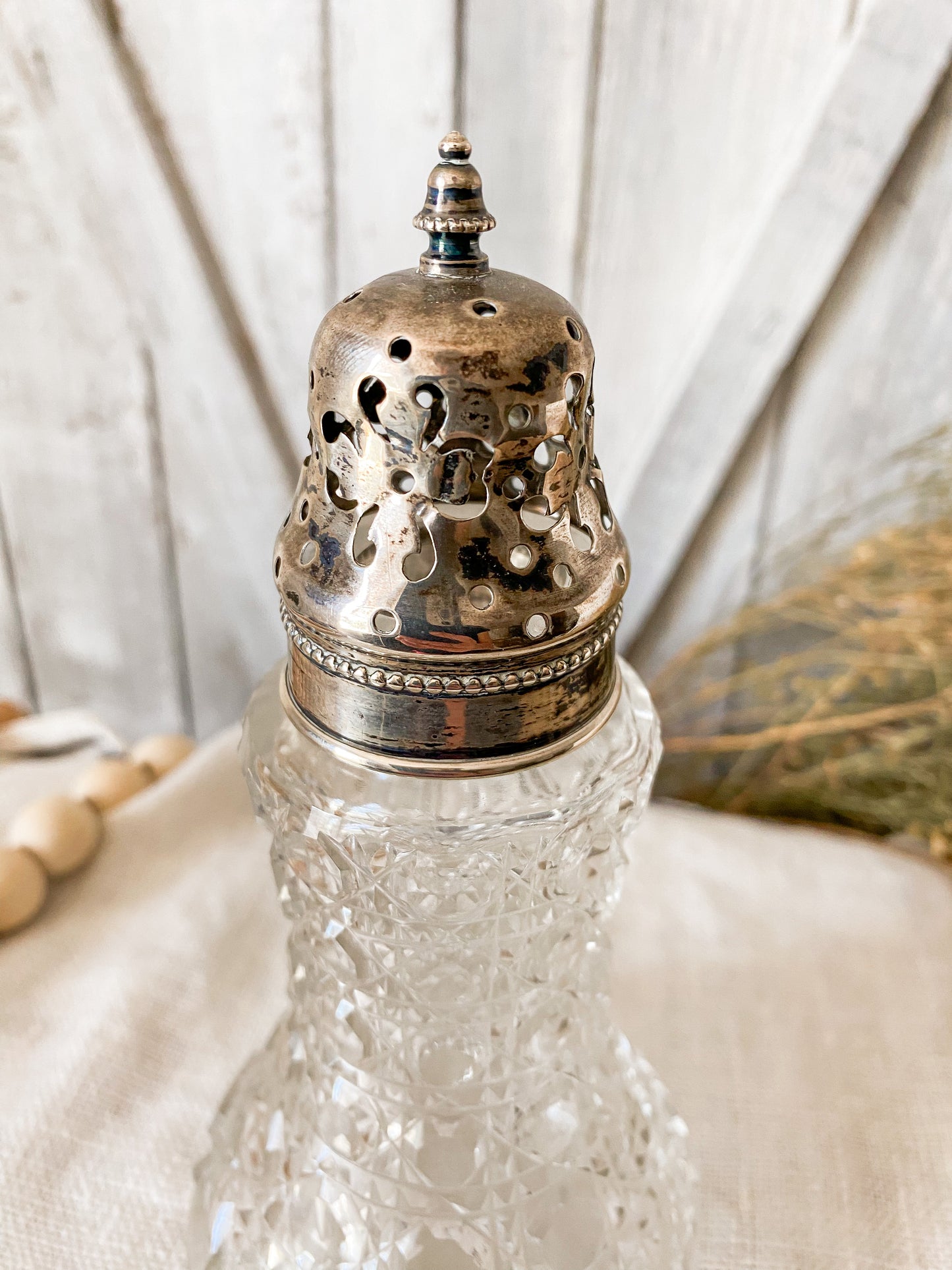 Antique English Cut Glass and Silverplate Sugar Caster Muffineer by William J. Myatt & Co, c1900