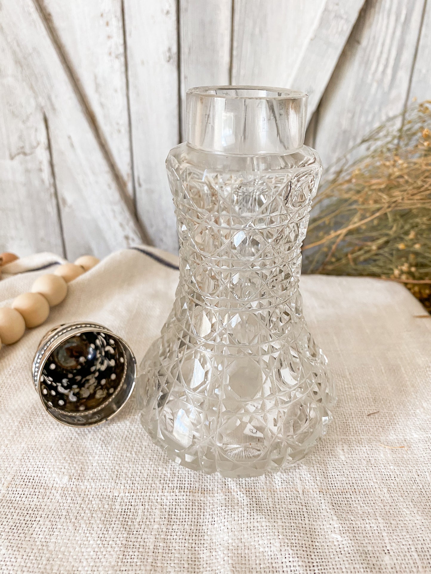 Antique English Cut Glass and Silverplate Sugar Caster Muffineer by William J. Myatt & Co, c1900