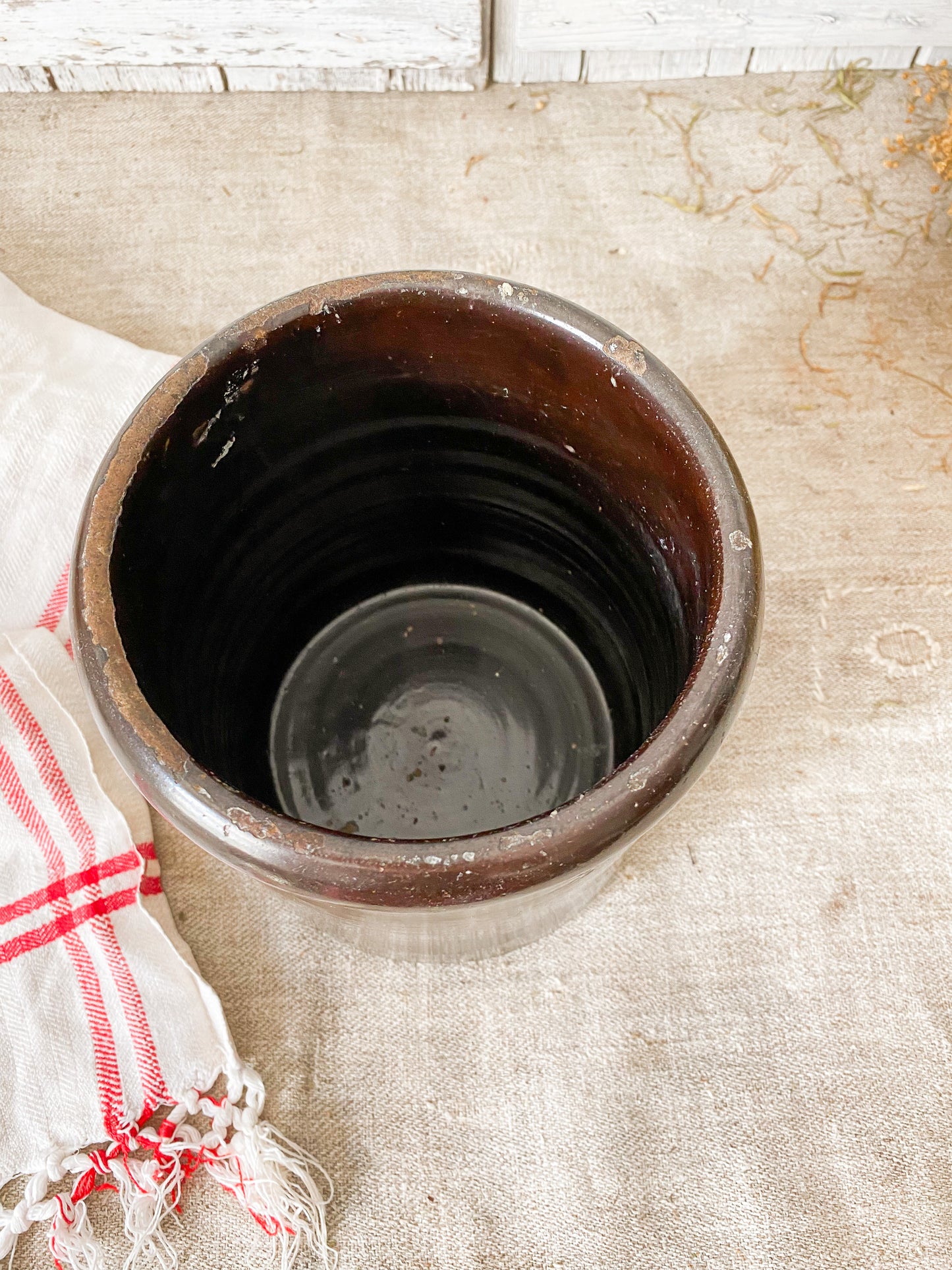 Vintage Brown Glaze Stoneware Crock Jar | Modern Farmhouse Decor