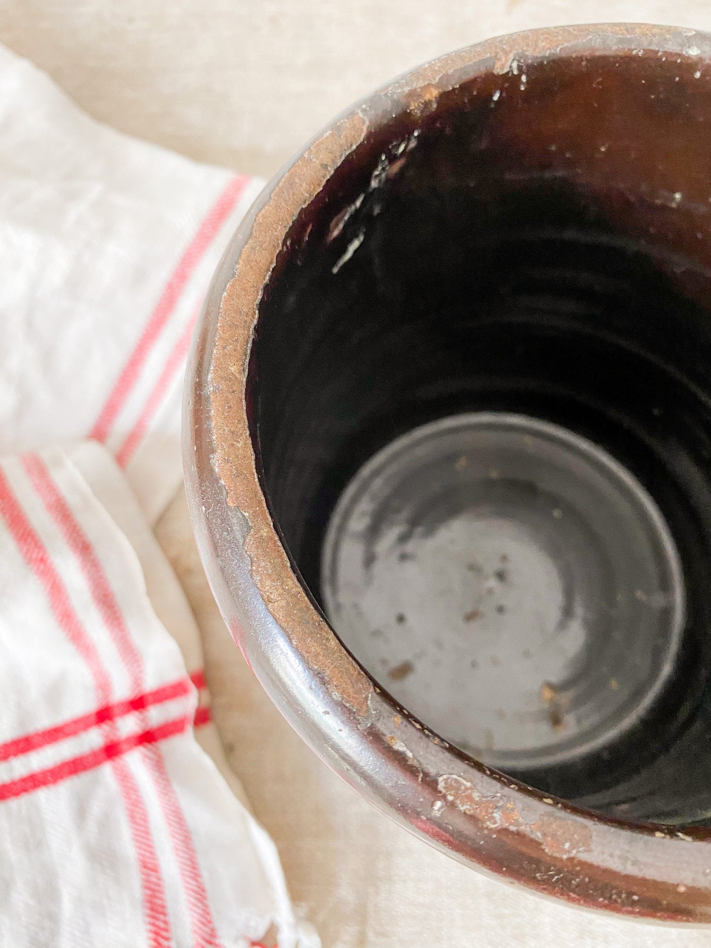 Vintage Brown Glaze Stoneware Crock Jar | Modern Farmhouse Decor