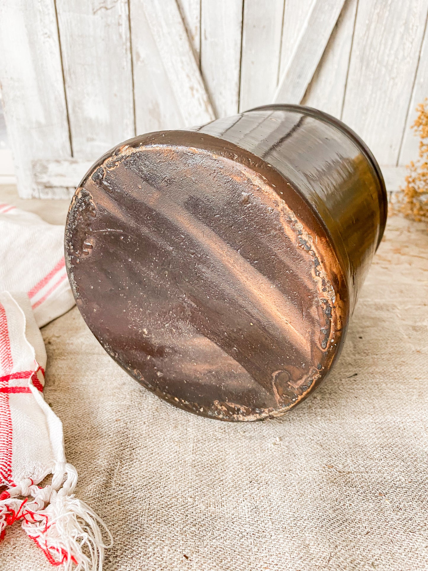 Vintage Brown Glaze Stoneware Crock Jar | Modern Farmhouse Decor
