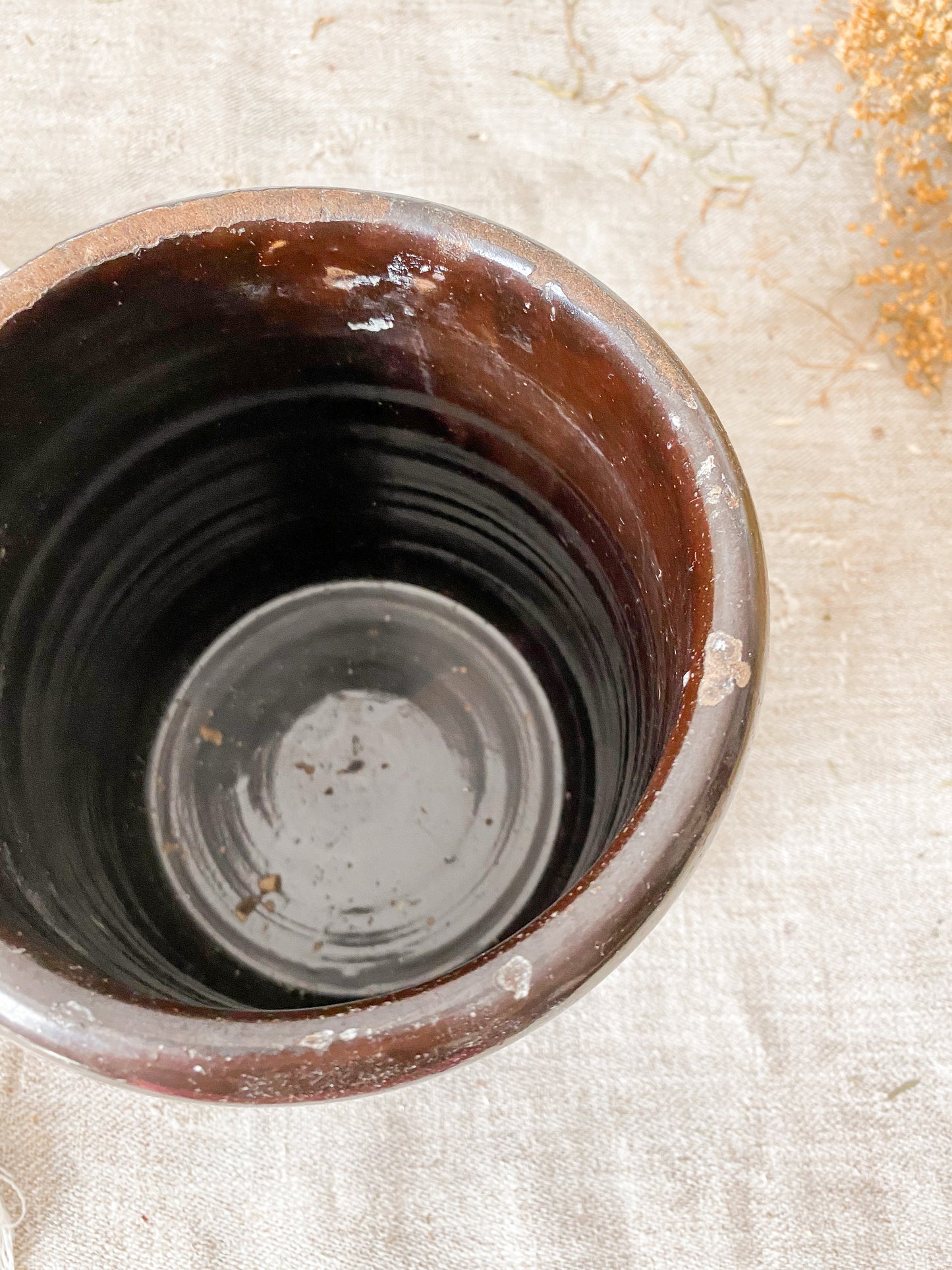 Vintage Brown Glaze Stoneware Crock Jar | Modern Farmhouse Decor