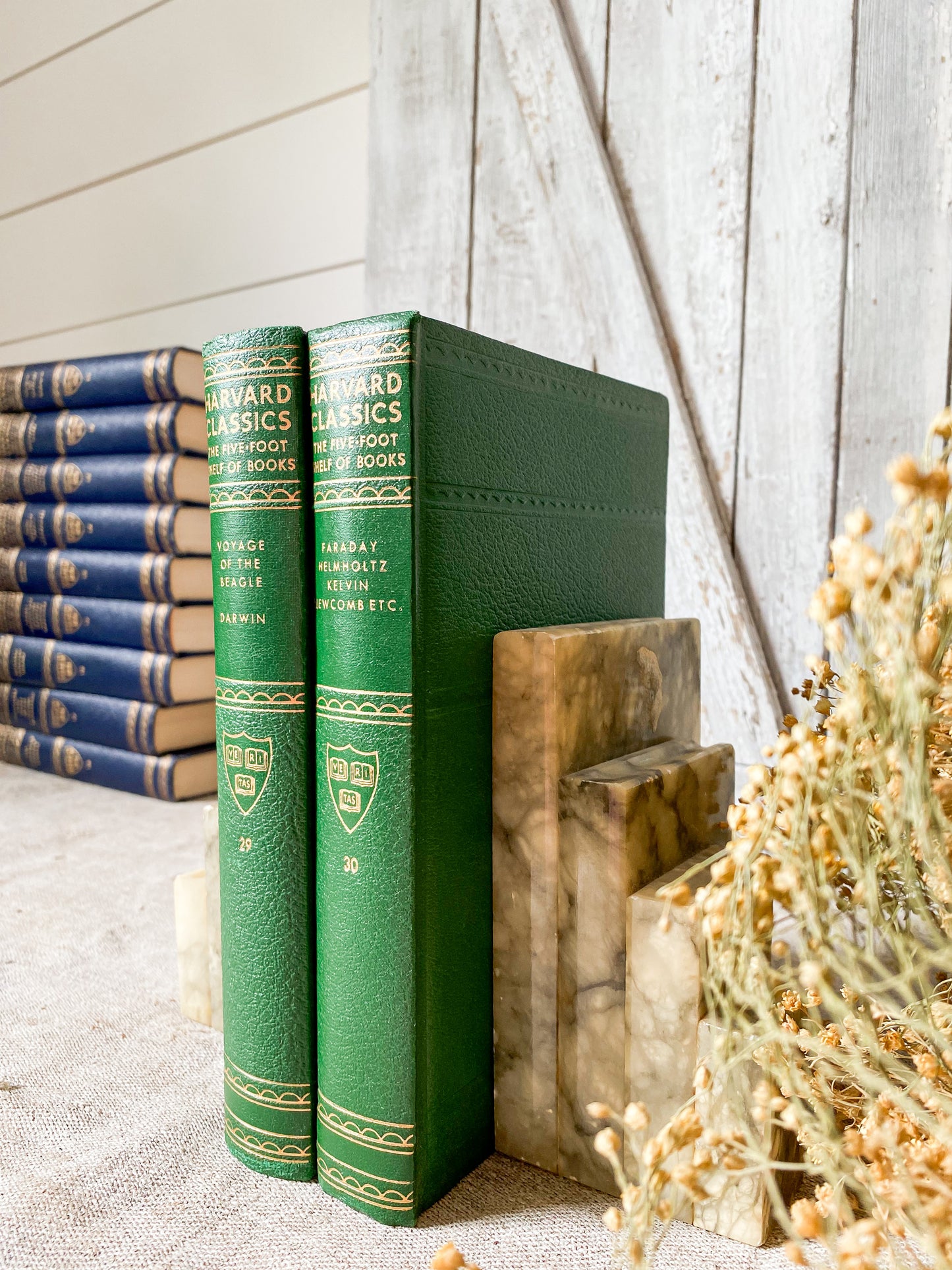 Vintage Set of 2 Green Harvard Classics Five-Foot Shelf of Books, 1959