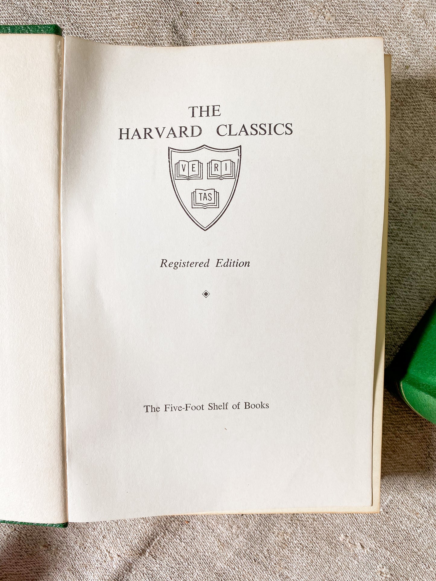 Vintage Set of 2 Green Harvard Classics Five-Foot Shelf of Books, 1959