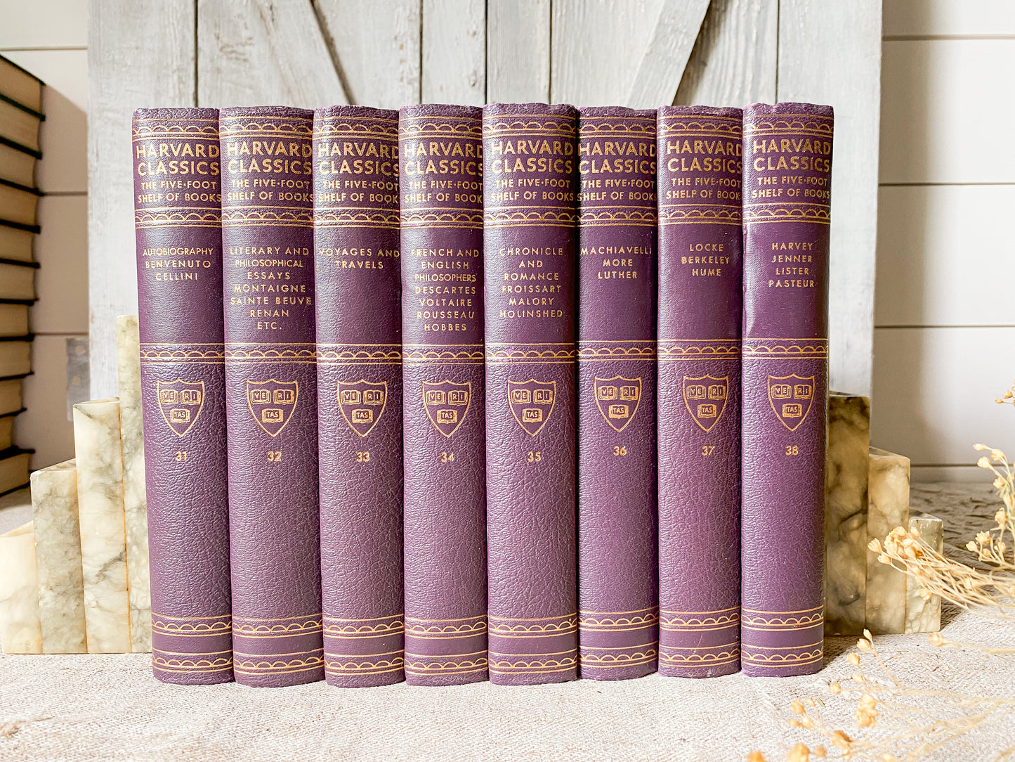 Vintage Set of 8 Purple Harvard Classics Five-Foot Shelf of Books, 1959