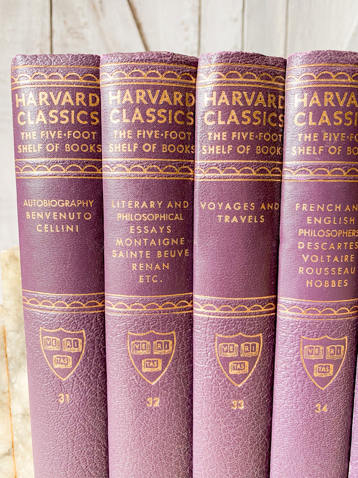 Vintage Set of 8 Purple Harvard Classics Five-Foot Shelf of Books, 1959