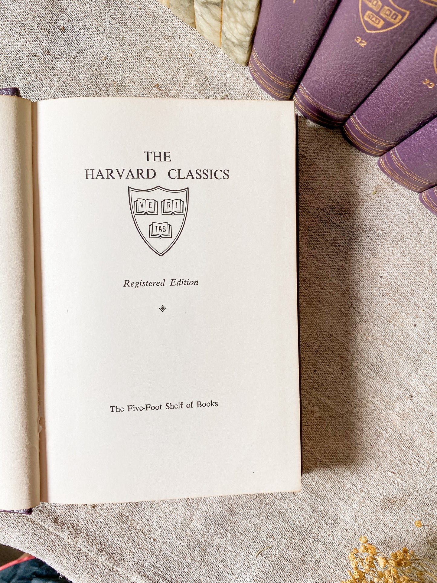 Vintage Set of 8 Purple Harvard Classics Five-Foot Shelf of Books, 1959