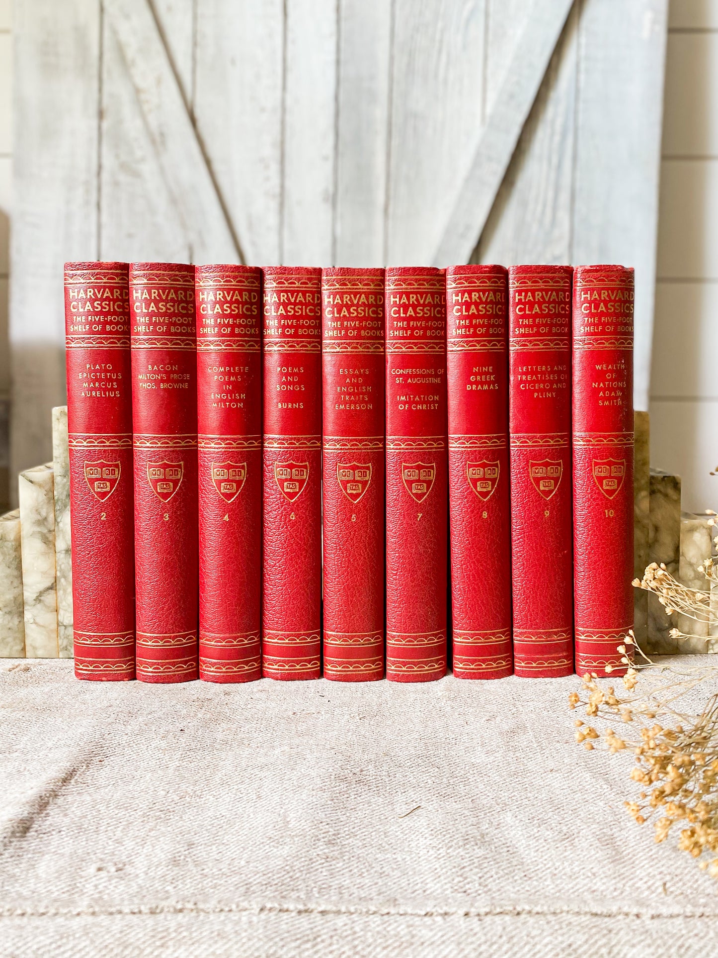 Vintage Set of 9 Red Harvard Classics Five-Foot Shelf of Books, 1959
