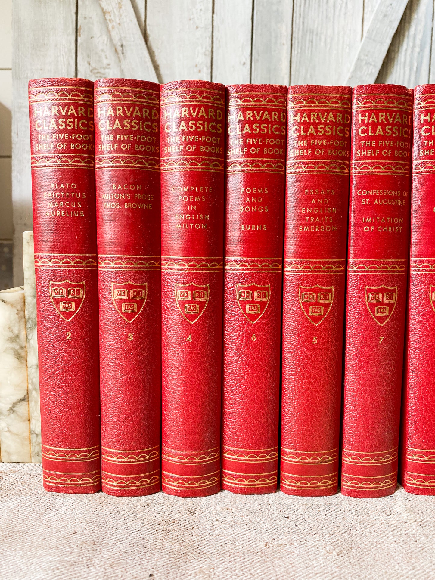 Vintage Set of 9 Red Harvard Classics Five-Foot Shelf of Books, 1959