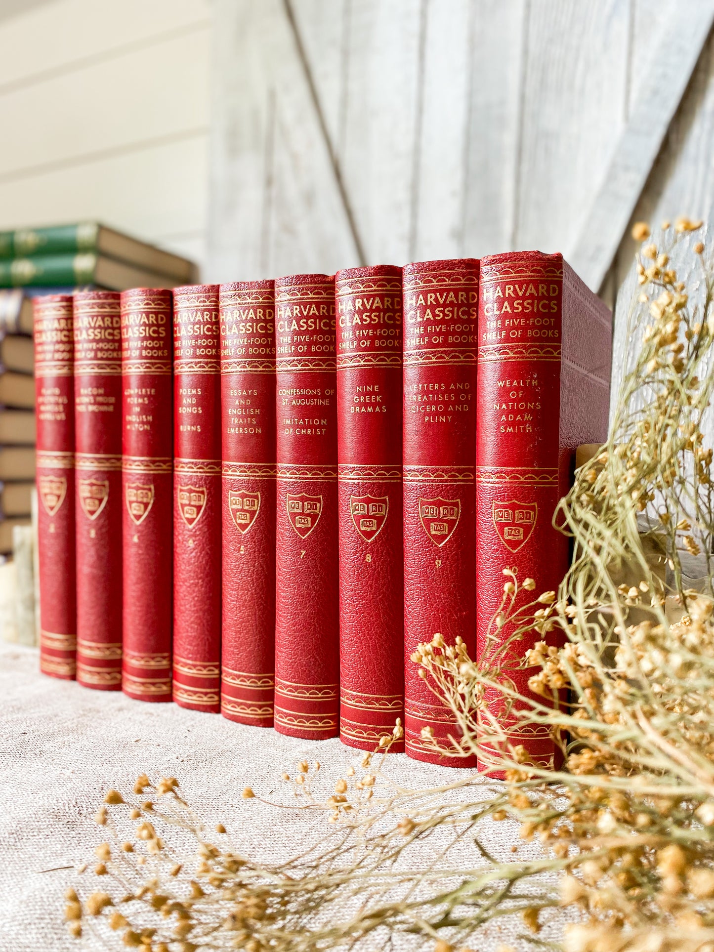 Vintage Set of 9 Red Harvard Classics Five-Foot Shelf of Books, 1959