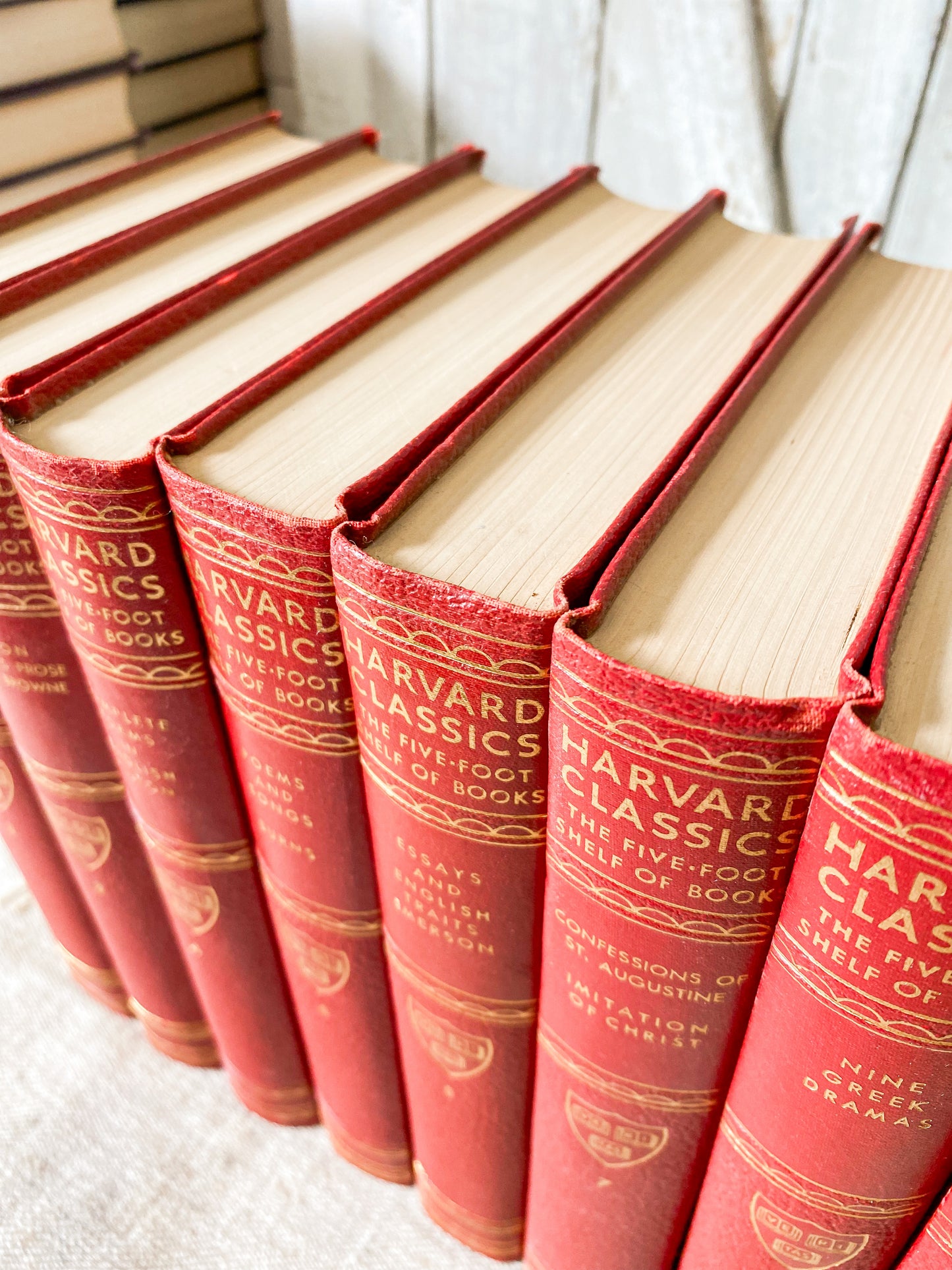 Vintage Set of 9 Red Harvard Classics Five-Foot Shelf of Books, 1959
