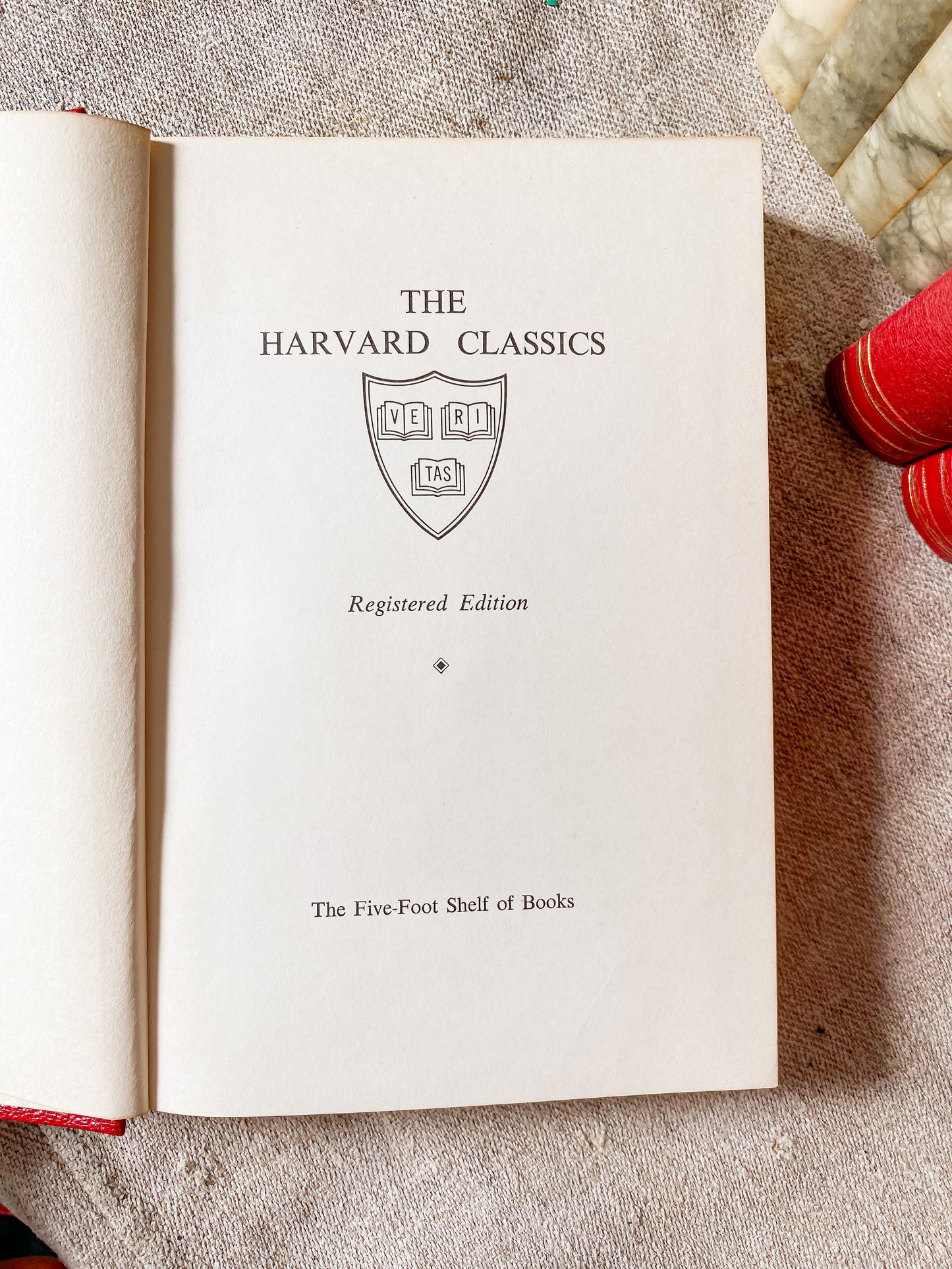 Vintage Set of 9 Red Harvard Classics Five-Foot Shelf of Books, 1959