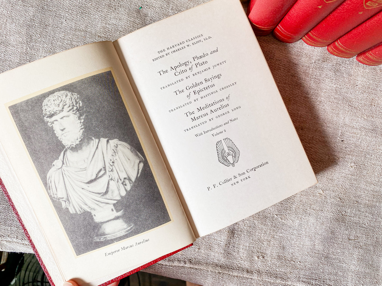 Vintage Set of 9 Red Harvard Classics Five-Foot Shelf of Books, 1959