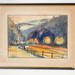 Vintage Framed Abstract Mountain Landscape Watercolor