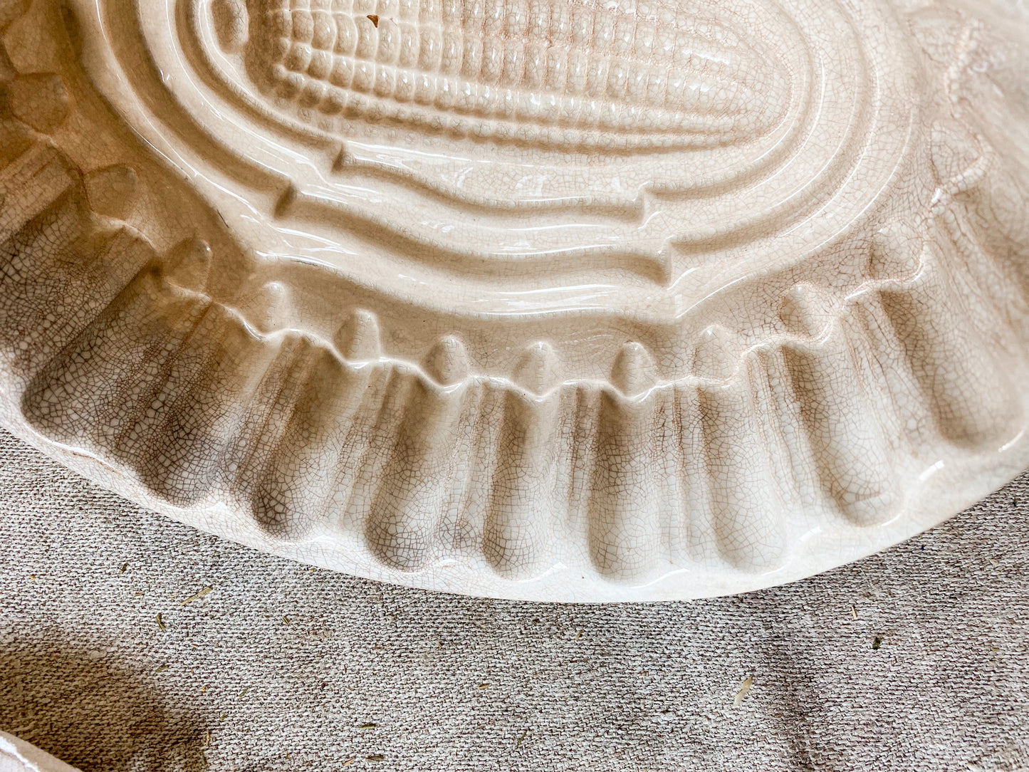 Antique Heavily Stained Crazed Ironstone Jelly Mold | Corn Shaped Victorian Pudding Mold