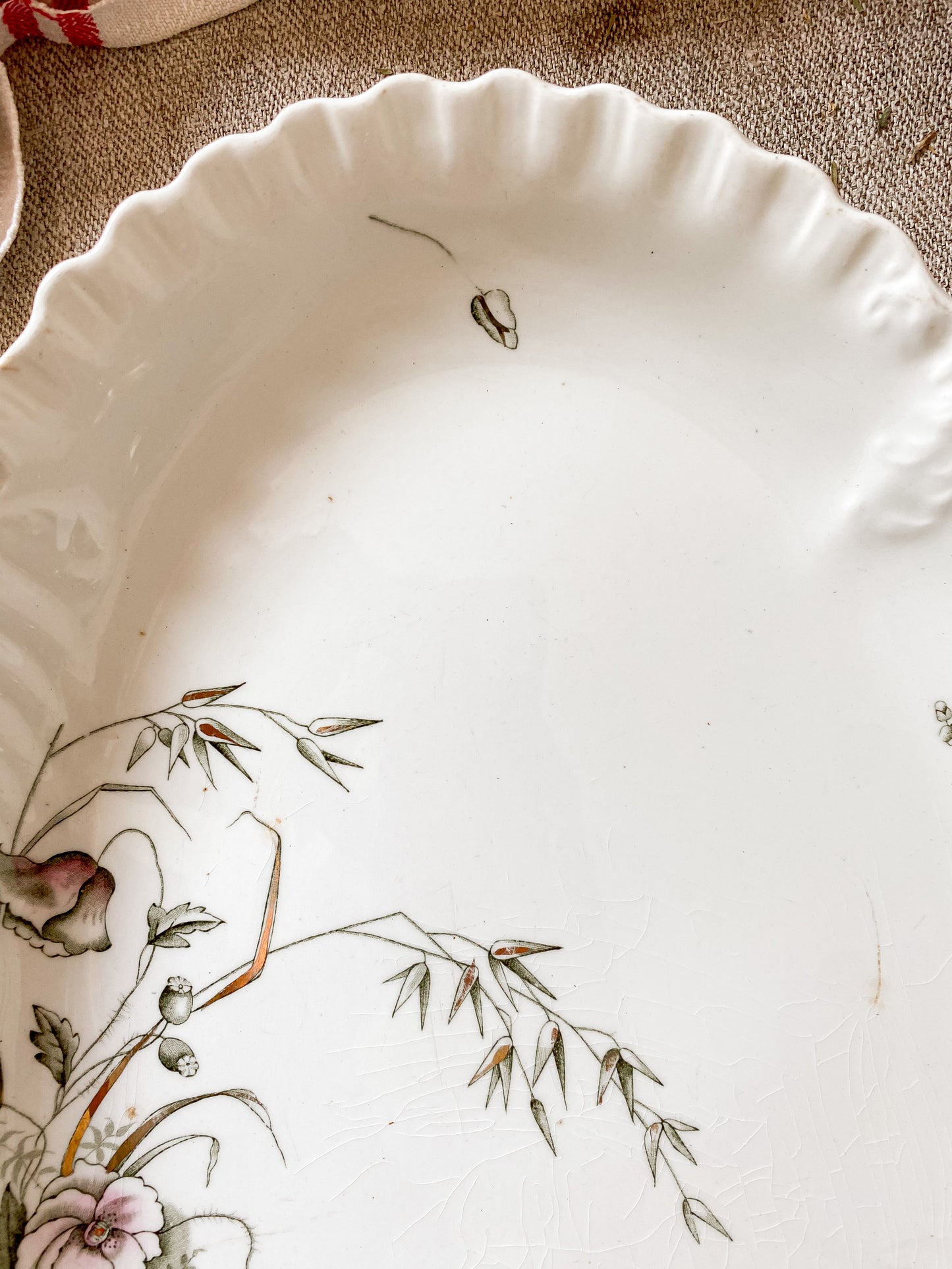Antique Crazed Ironstone Platter with Poppies | John Edwards, England, c1880