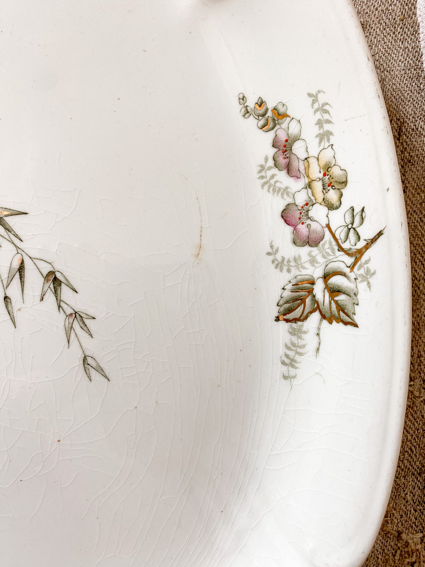 Antique Crazed Ironstone Platter with Poppies | John Edwards, England, c1880