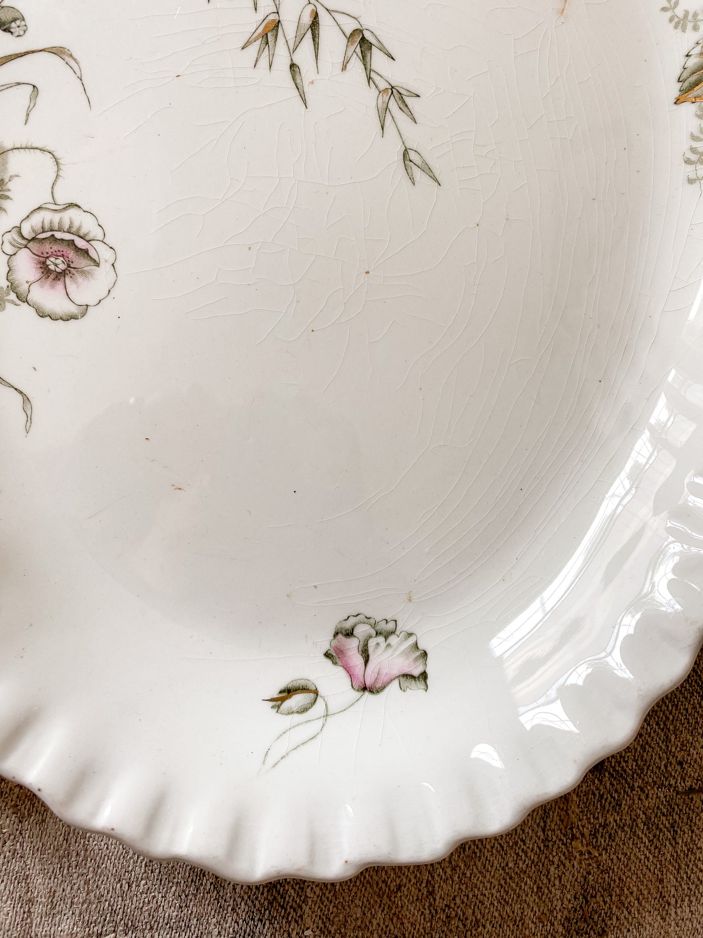 Antique Crazed Ironstone Platter with Poppies | John Edwards, England, c1880