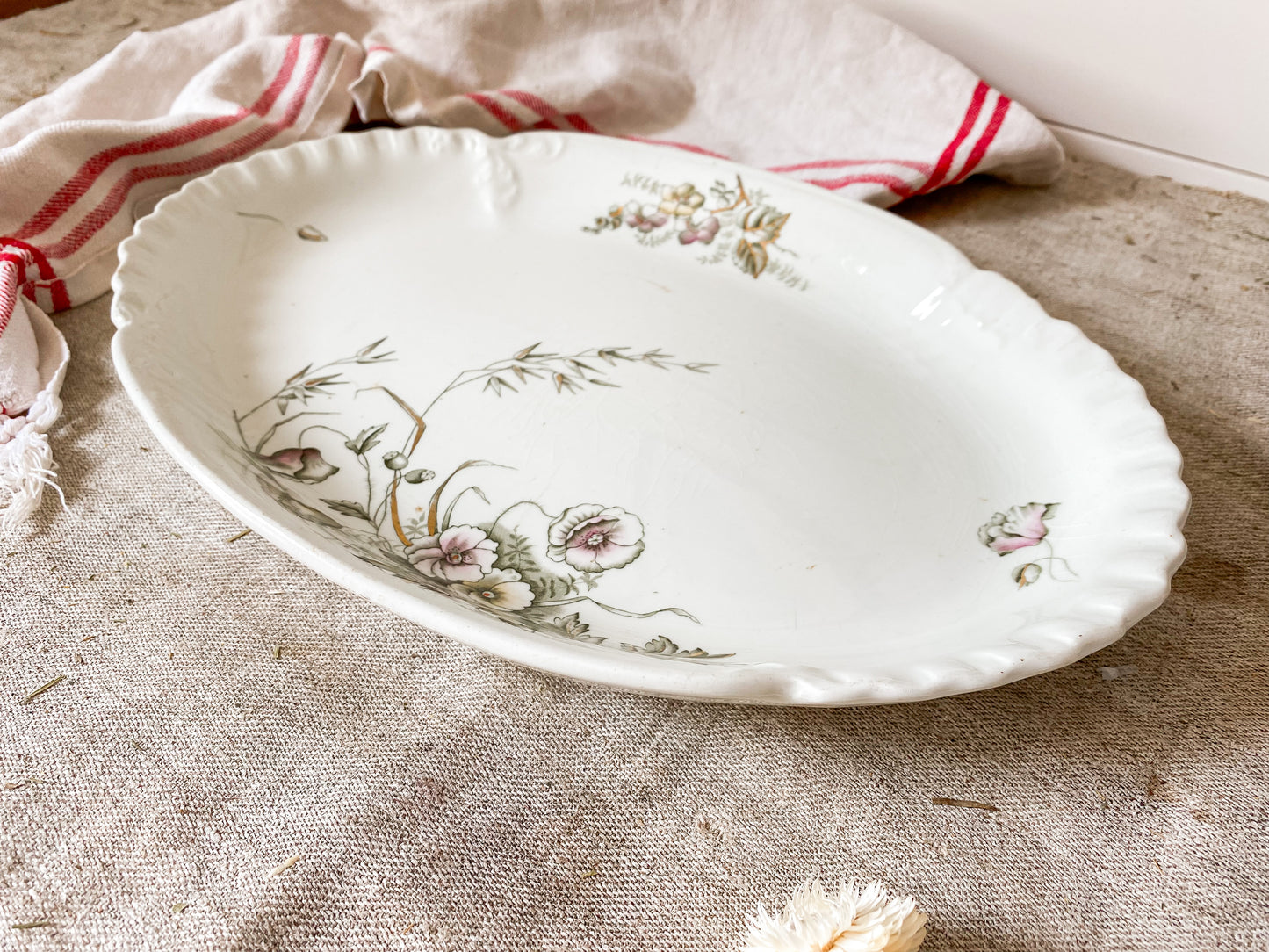 Antique Crazed Ironstone Platter with Poppies | John Edwards, England, c1880