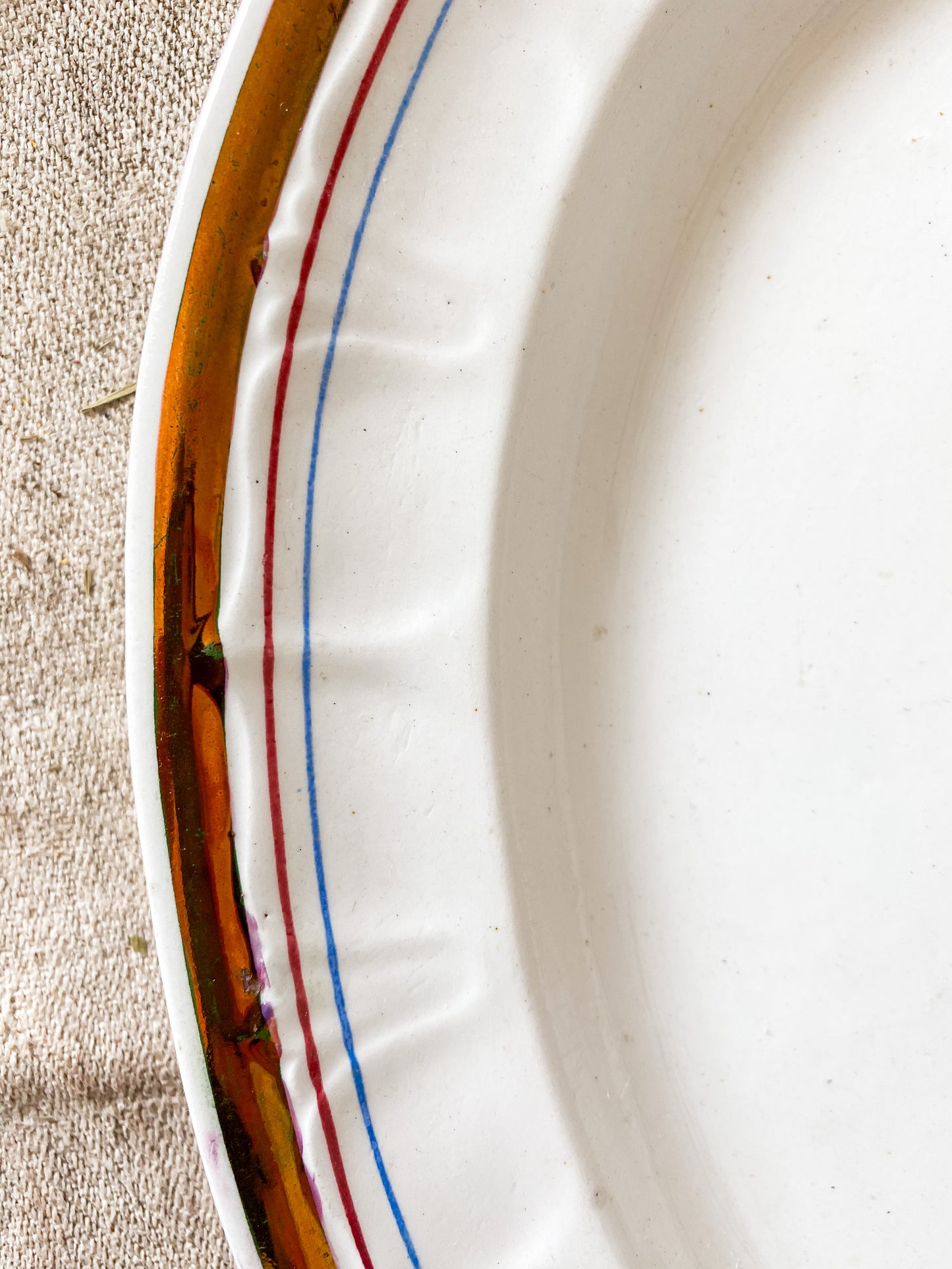 Antique White Ironstone Platter with Copper Luster Band and Pinstripes | Livesley Powell & Co, c1860