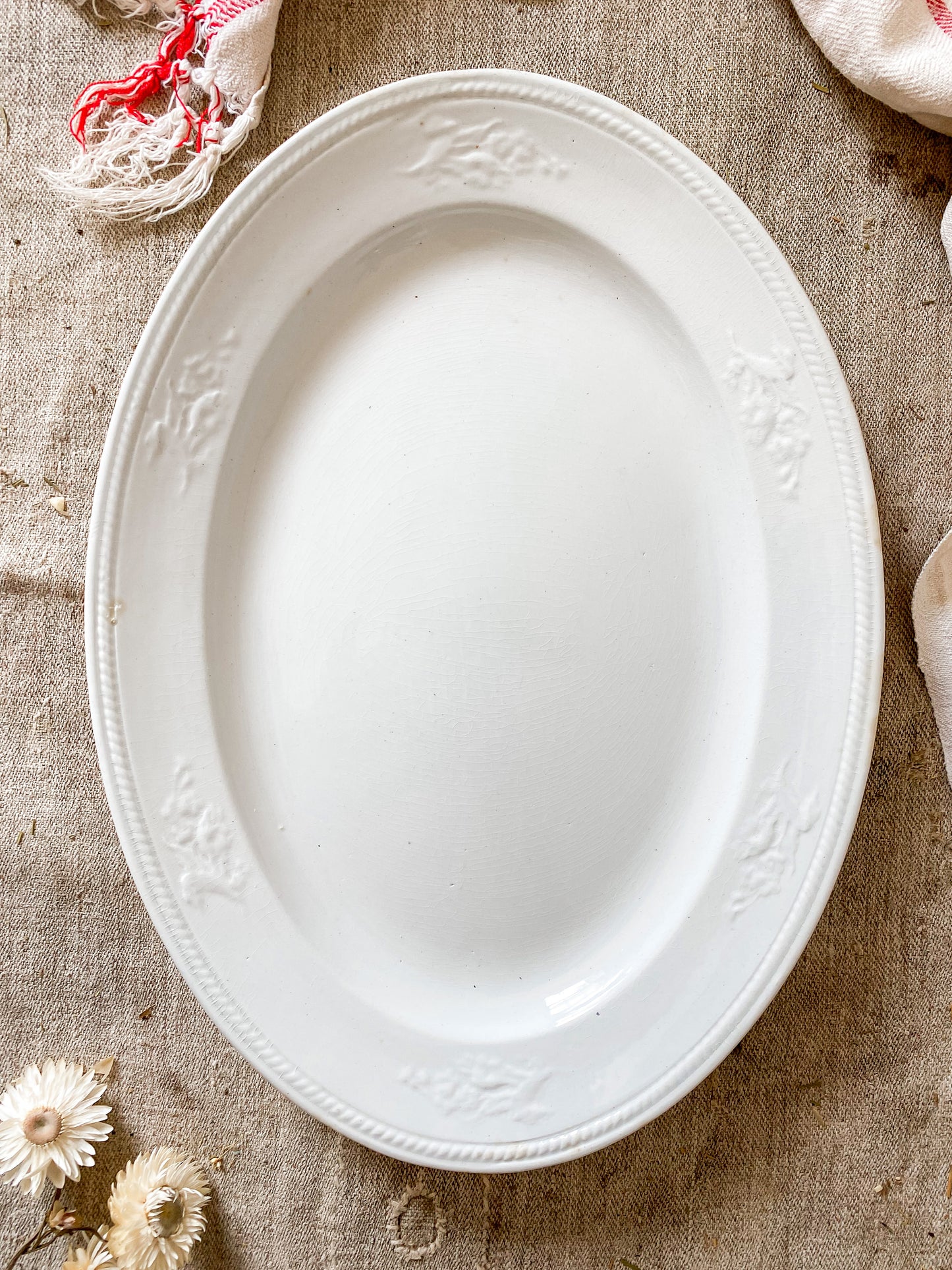 Antique White Ironstone Platter | Oriental Shape by W. & E. Corn, Burslem, England, c1880