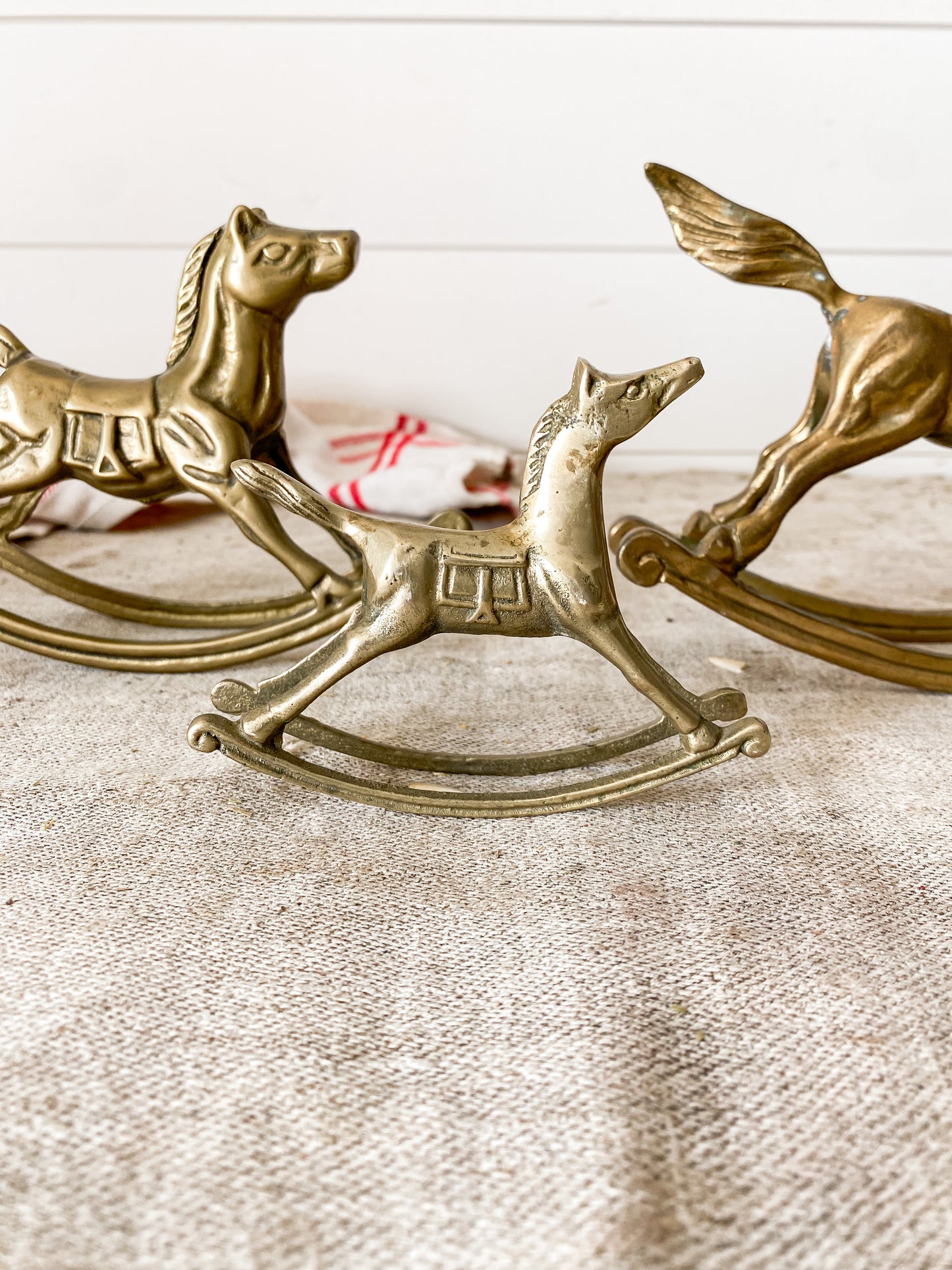 Vintage Set of 3 Brass Rocking Horses | Nursery Decor