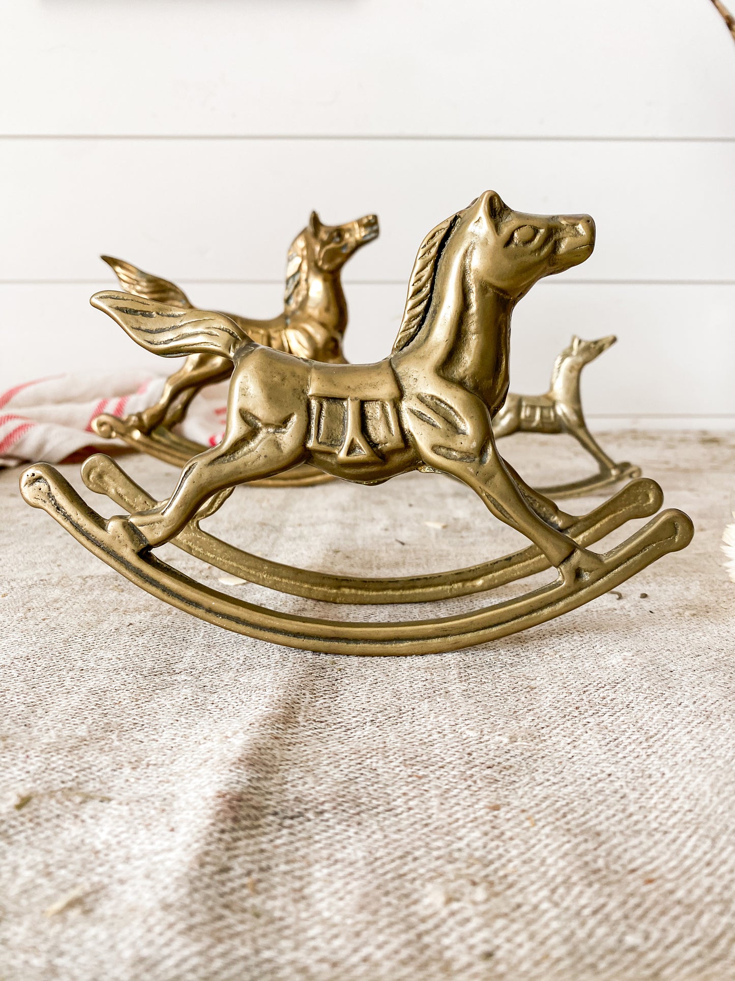 Vintage Set of 3 Brass Rocking Horses | Nursery Decor