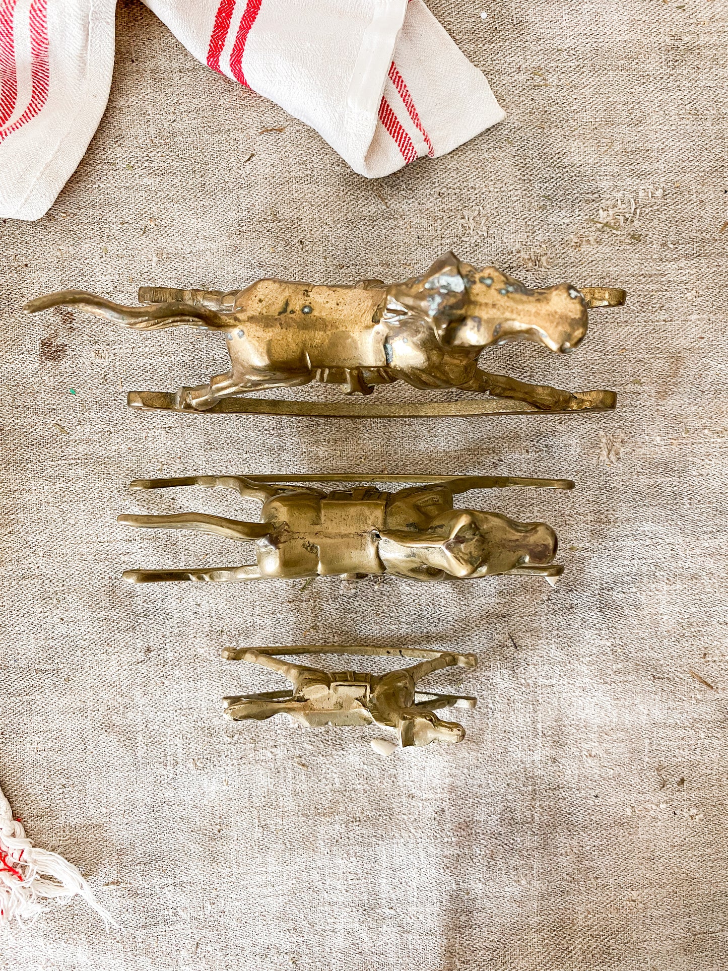 Vintage Set of 3 Brass Rocking Horses | Nursery Decor