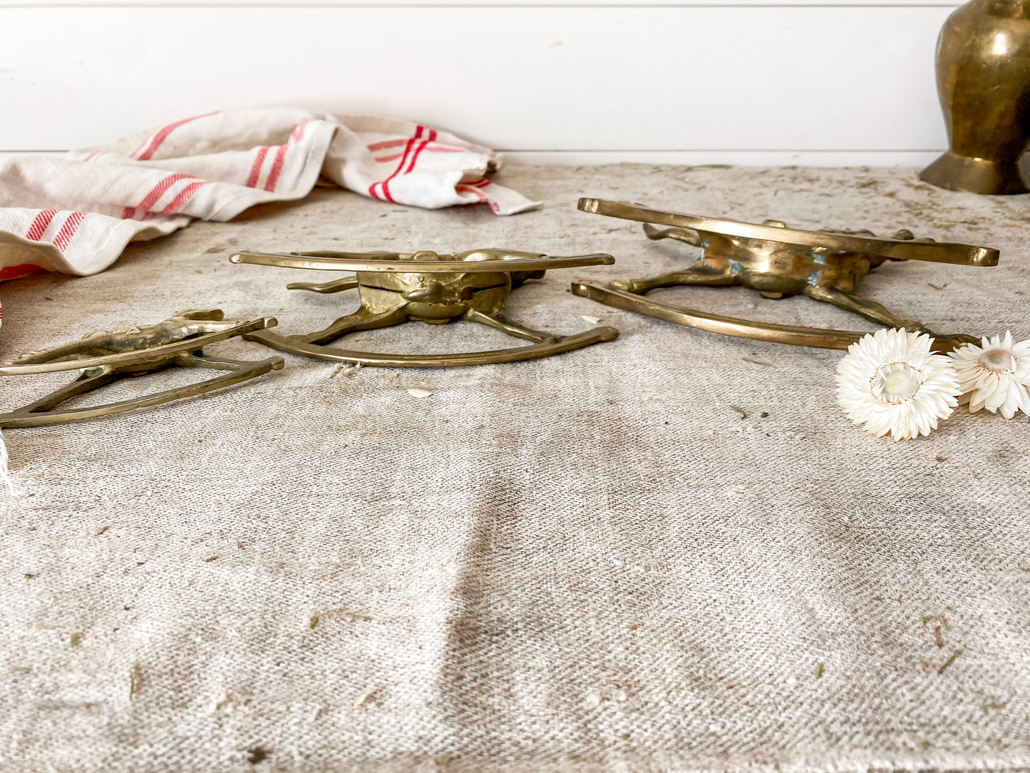 Vintage Set of 3 Brass Rocking Horses | Nursery Decor