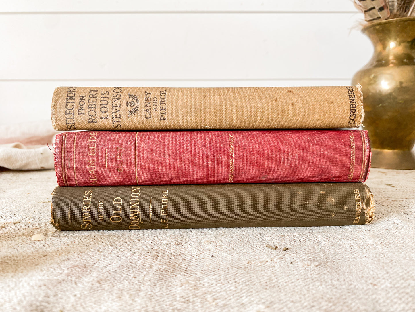 Vintage Set of 3 Fall Color Decorative Books | Red and Brown Bookstack