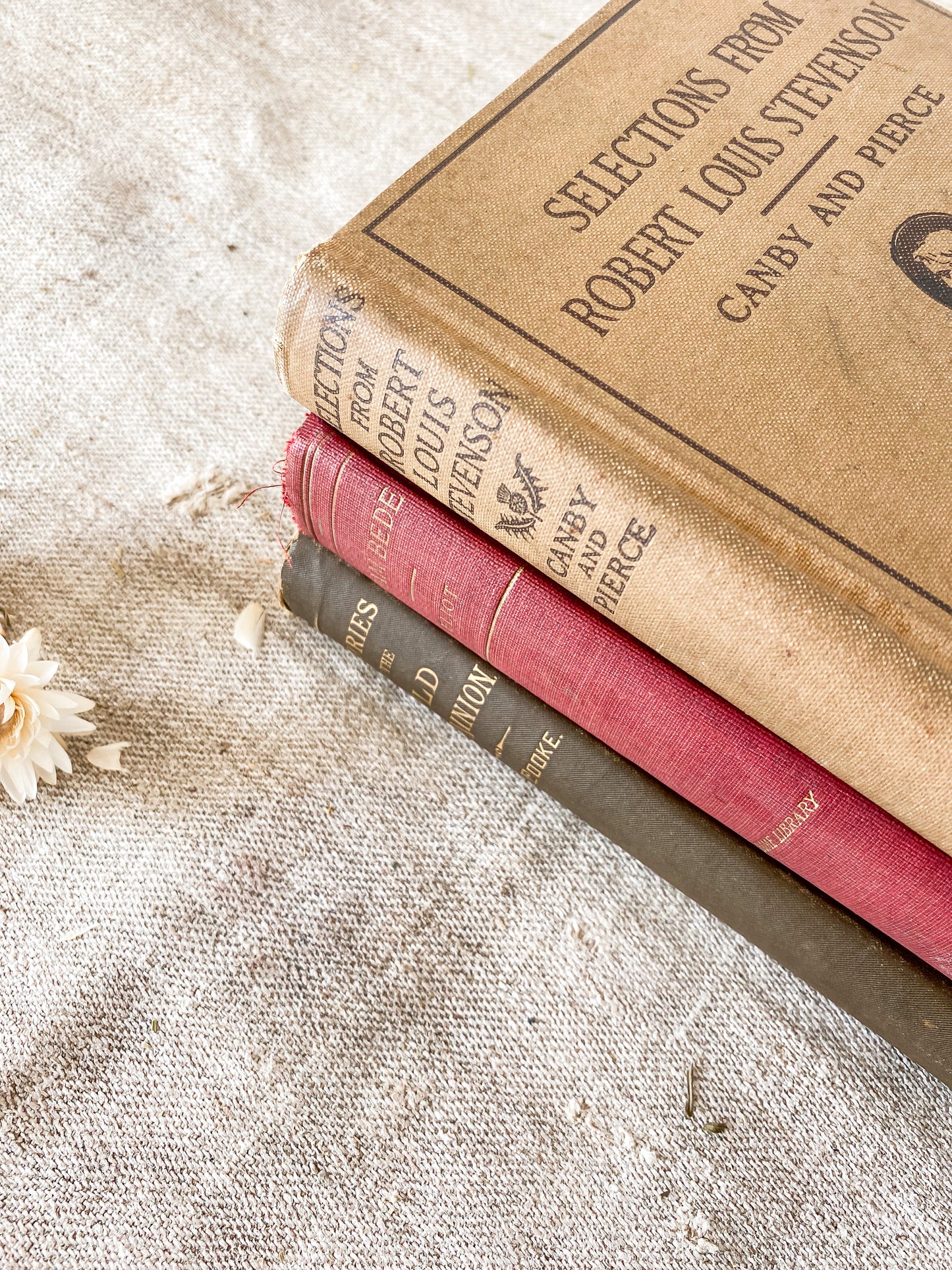 Vintage Set of 3 Fall Color Decorative Books | Red and Brown Bookstack