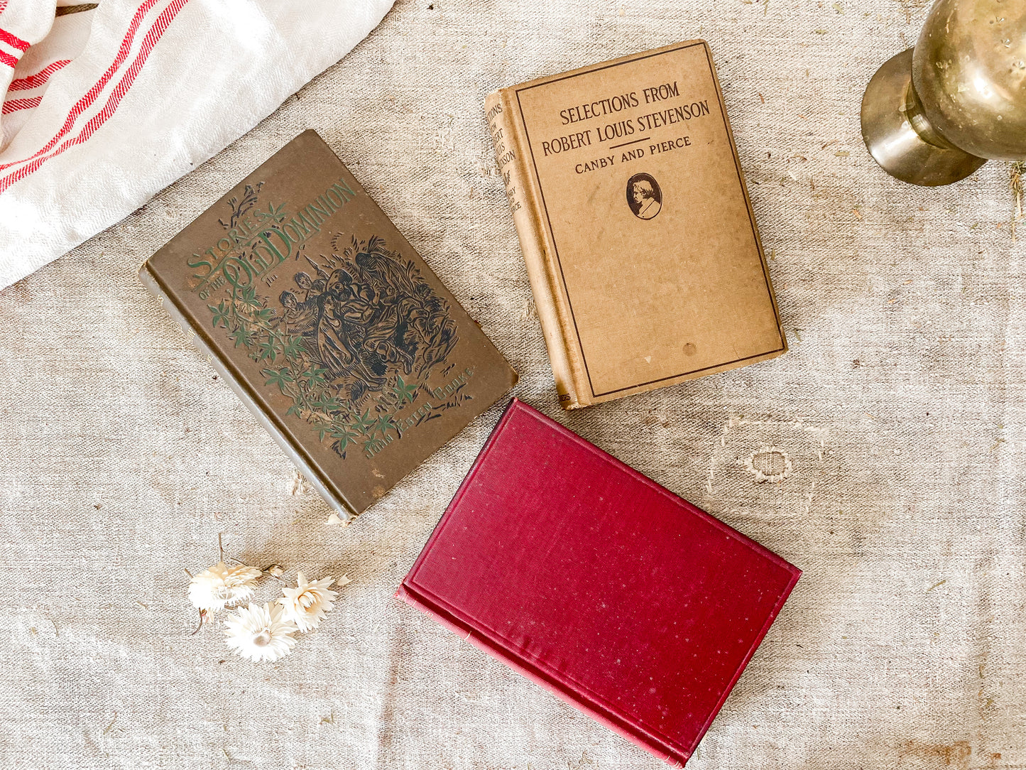 Vintage Set of 3 Fall Color Decorative Books | Red and Brown Bookstack