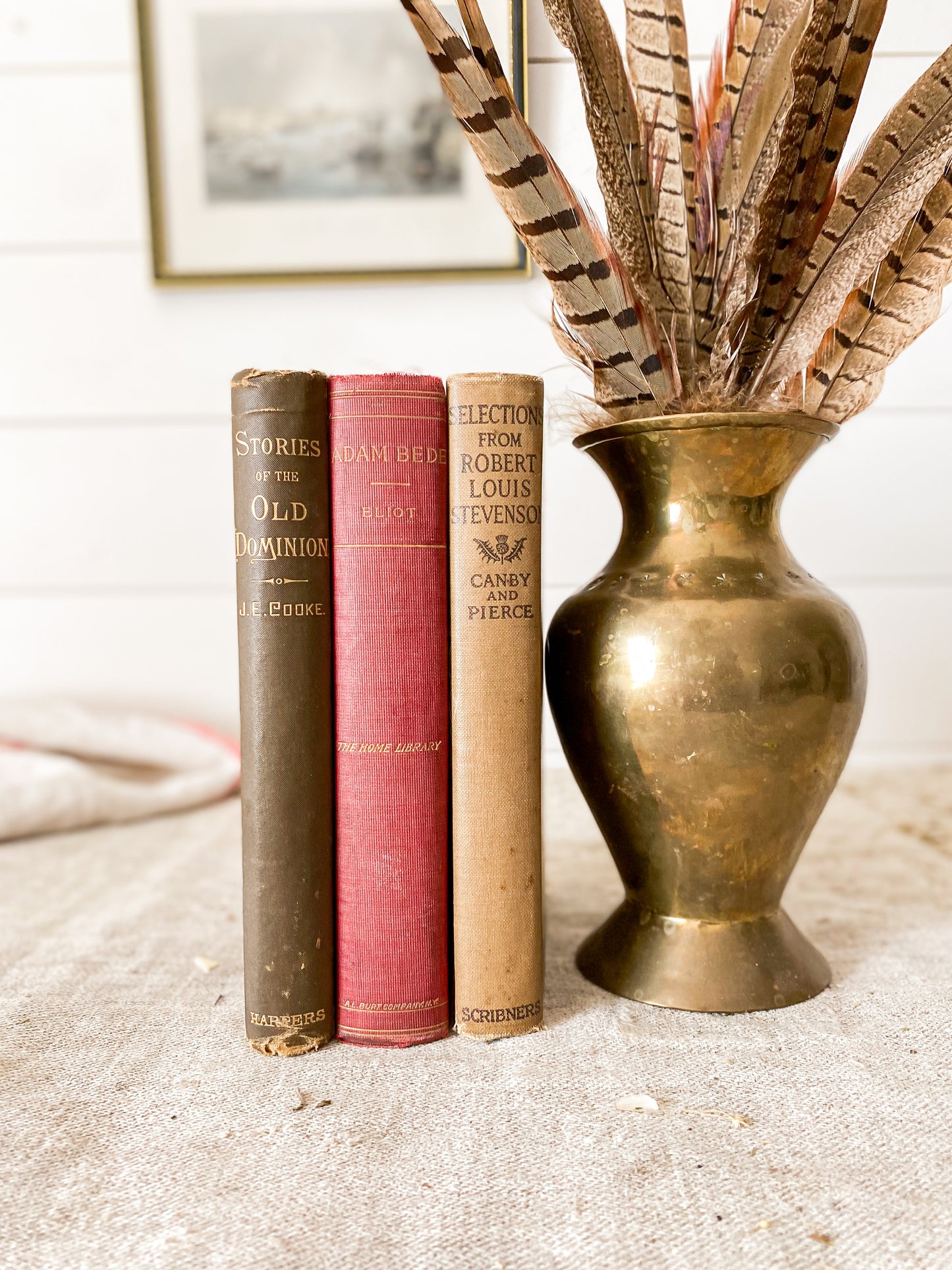 Vintage Set of 3 Fall Color Decorative Books | Red and Brown Bookstack